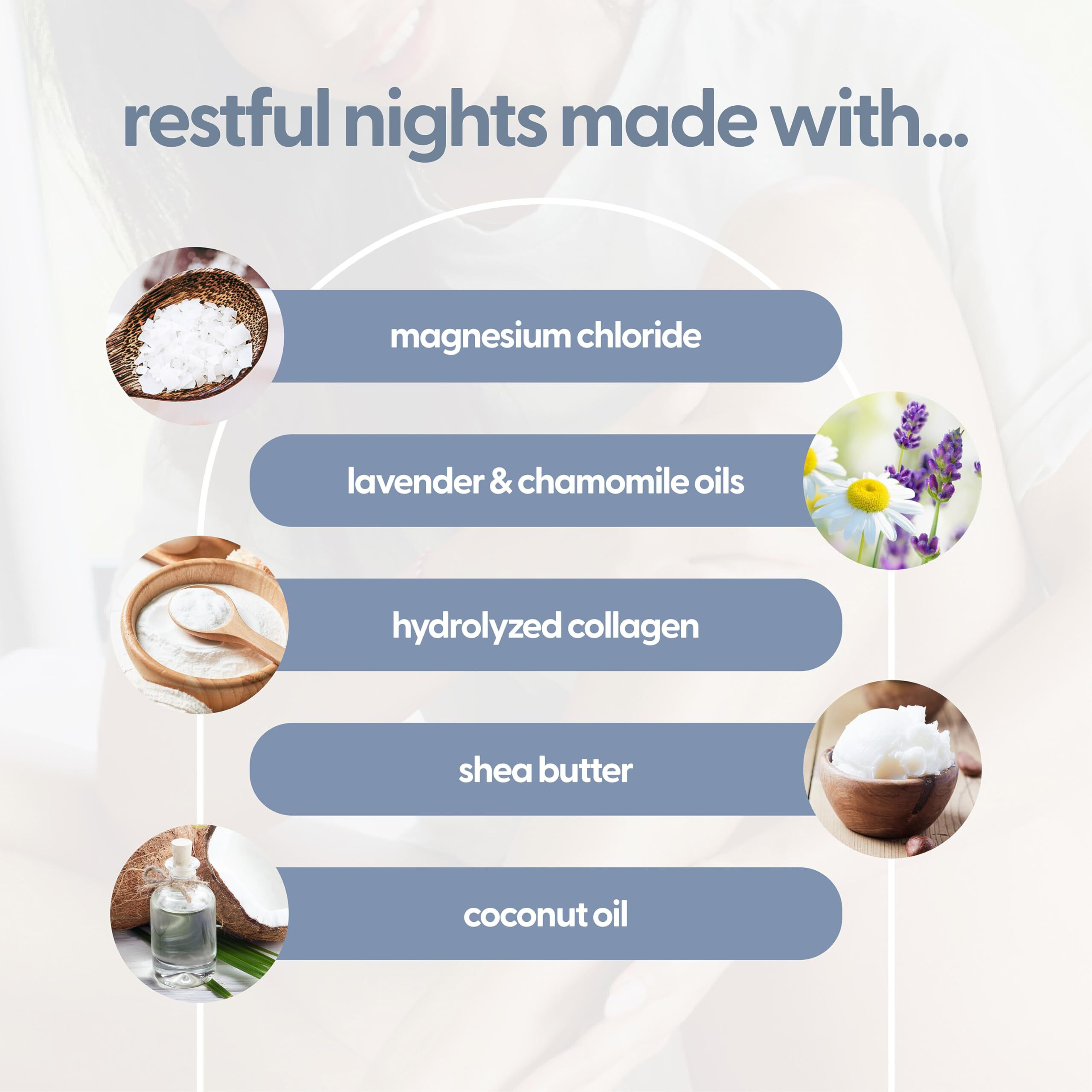 M3 Naturals Lavender & Chamomile Magnesium Lotion For Sleep, Relaxing Nightime Cream For Leg Cramps, Sore Feet And Joints|With Moisturizing Shea Butter, Coconut Oil, Collagen And Stem Cells, 8 Fl Oz