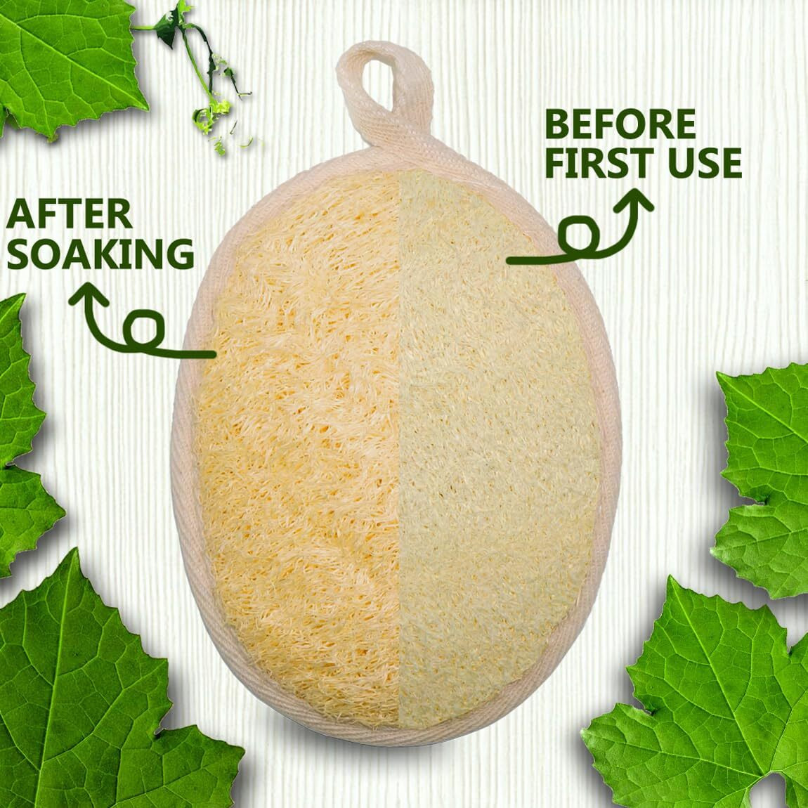 Texninc 2 Pack Natural Loofah Bath Exfoliation Body Scrubber & Shower Sponge, Eco-Friendly Biodegradable Exfoliating Scrubber For Women & Men, Beige