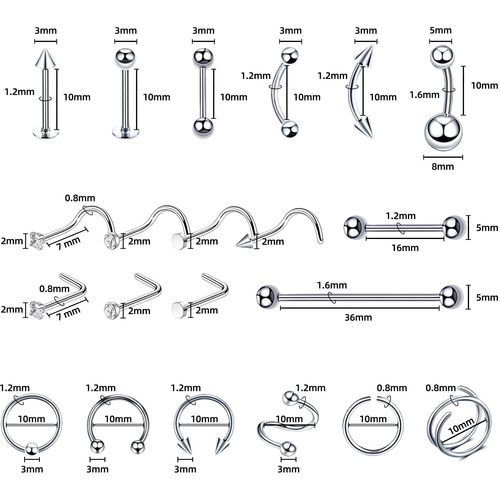 131Pcs Piercing Kit For All Body Piercings Stainless Steel Piercing Jewelry With 12G 14G 16G 20G Piercing Needles And Tools For Nose Septum Belly Button Lip Ear Tongue Cartilage Eyebrow Tragus