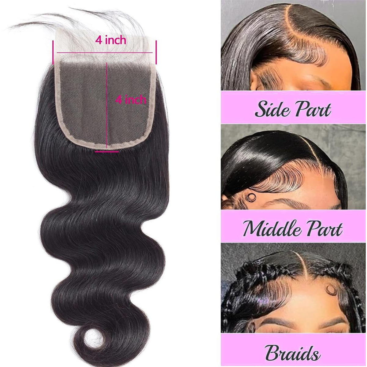 Transparent Hd Lace Closure Body Wave Human Hair Closure Invisible Ultra-Thin 4X4 Lace Closure Brazilian Raw Virgin Human Hair Pre Plucked Natural Black (12Inch)