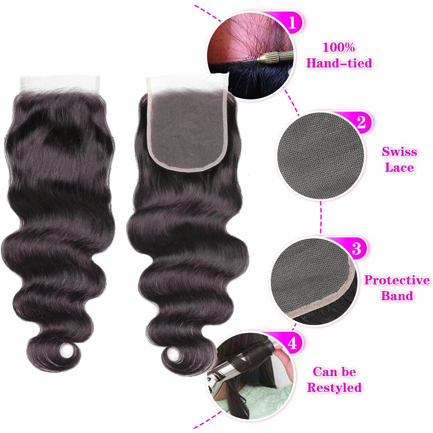 Transparent Hd Lace Closure Body Wave Human Hair Closure Invisible Ultra-Thin 4X4 Lace Closure Brazilian Raw Virgin Human Hair Pre Plucked Natural Black (12Inch)