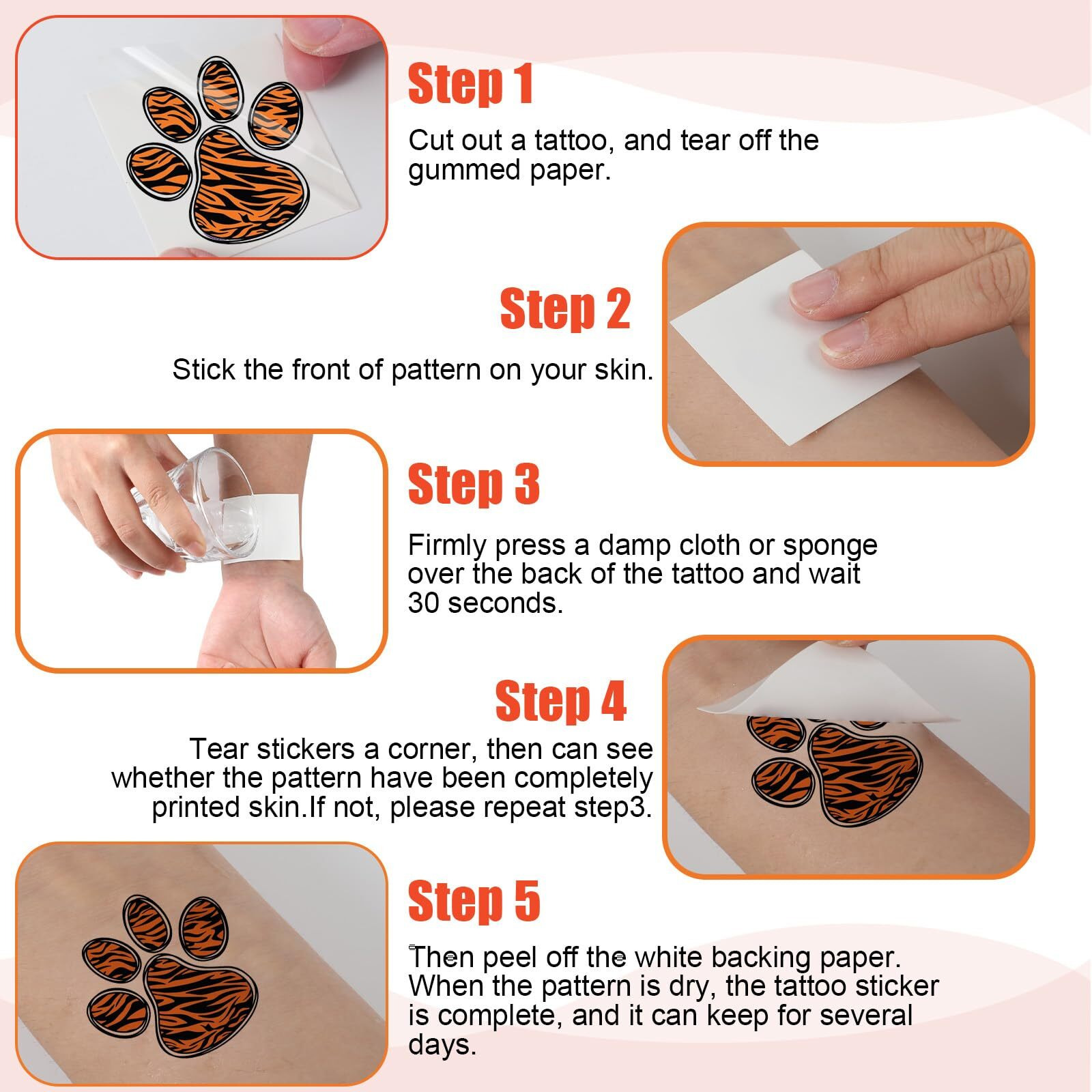 Harloon 20 Sheets 300 Pcs Paw Print Tattoos Temporary Paw Print Face Tattoos Dog Stickers Removable For Cheer Patrol Women Body Arm Foot(Tiger)