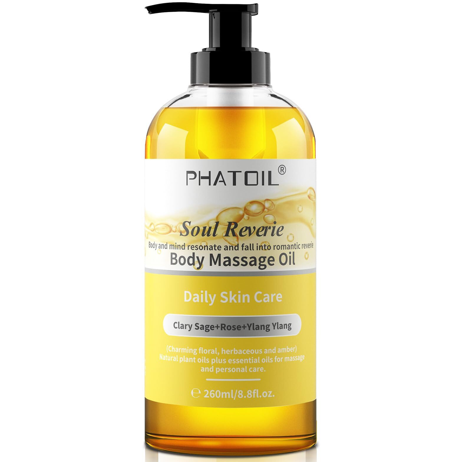 Phatoil 260Ml Ylangylang Body Massage Oil For With Clary Sage And Rose Oil, Large Bottle Body & Facial Oil For Nourishing Skin, Muscle, Scented Body Oil For After Shower(8.8Fl.Oz)