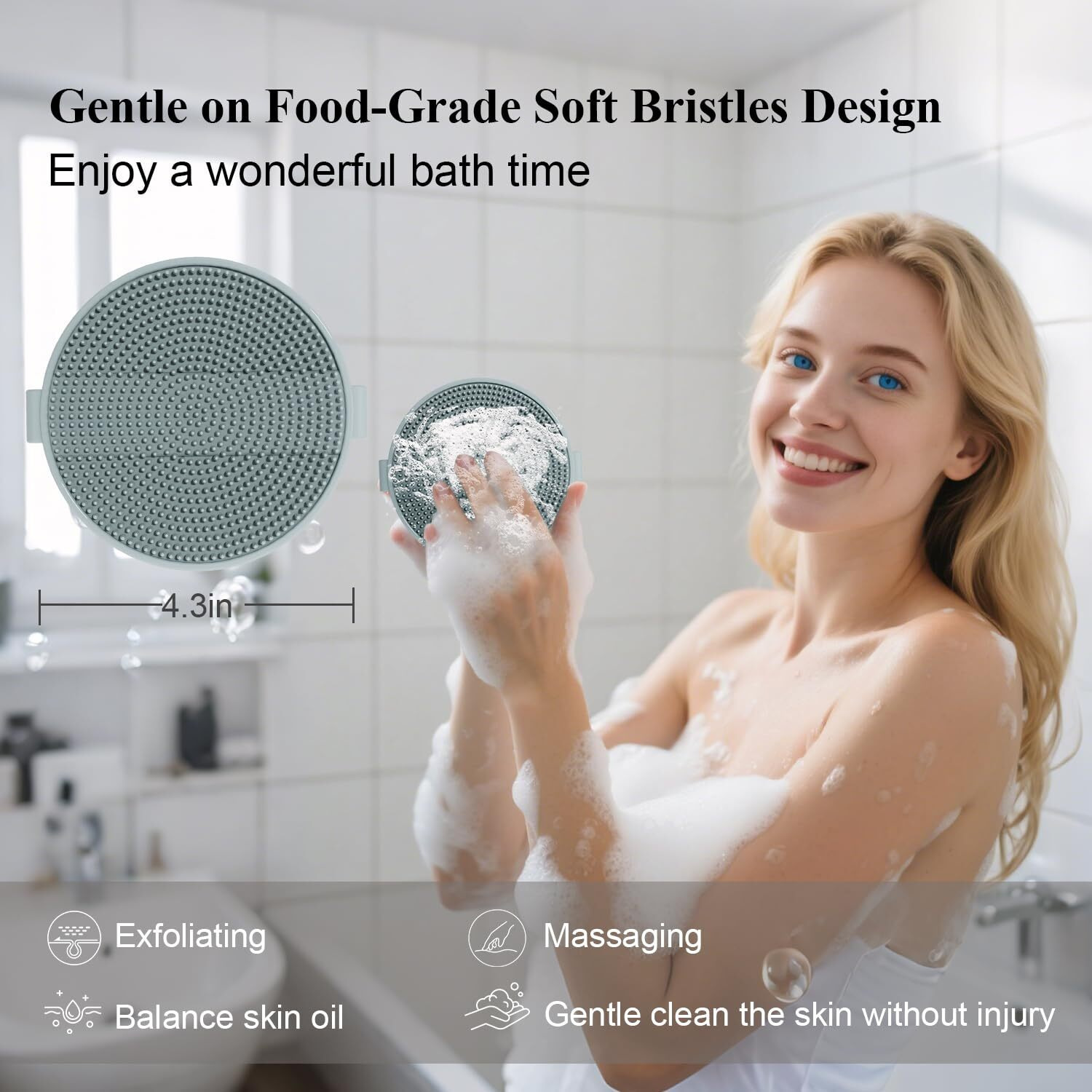 Jalopink Silicone Body Scrubber Brush - Gentle Exfoliating And Lather Well - Fast-Drying, Hygienic, Bpa-Free Silicone Body Exfoliator For Sensitive Skin, Men & Women