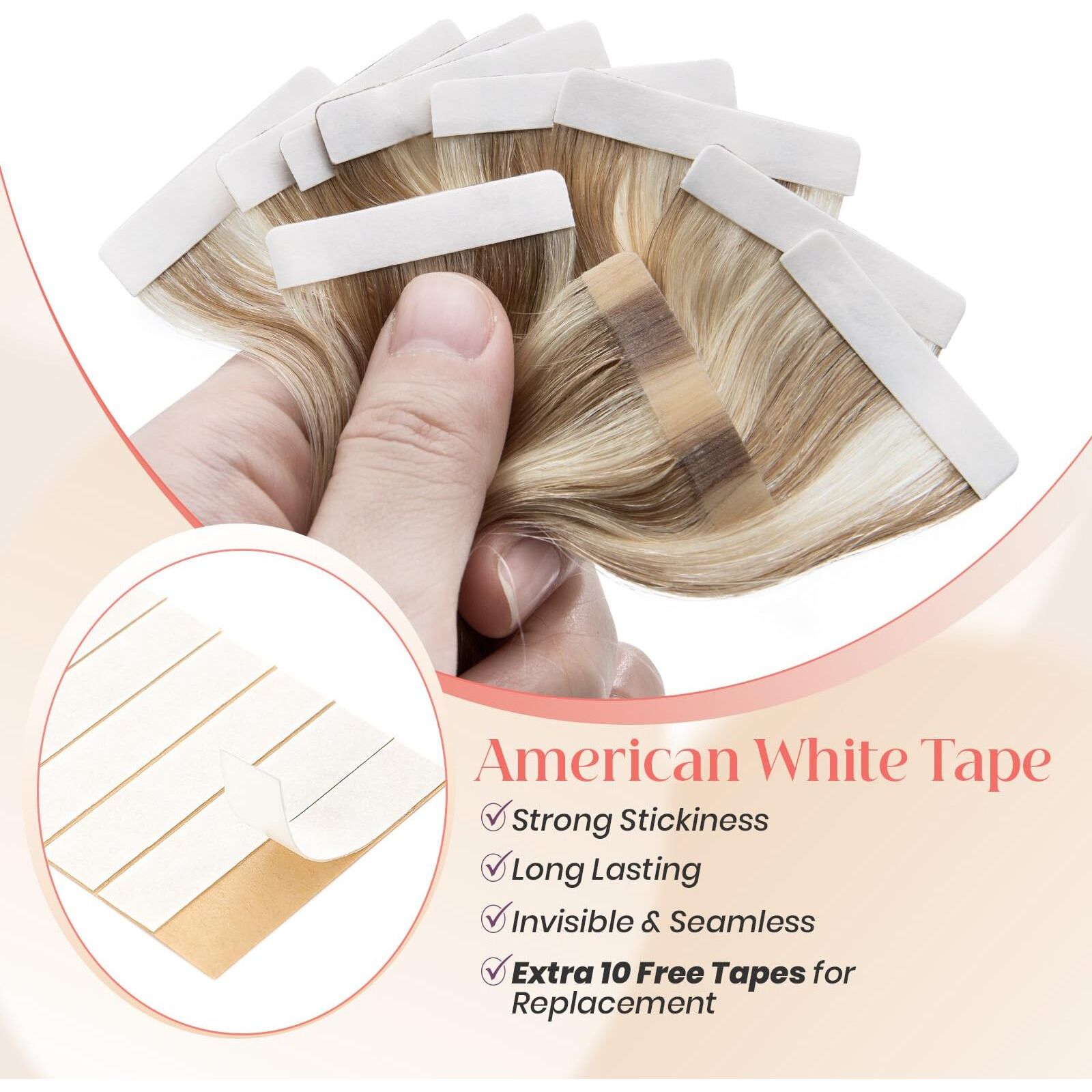 Elailite Wavy Tape In Hair Extensions Human Hair Body Wave Real Remy Hairpieces Golden Brown & Bleach Blonde 20 Inch 50G 20Pcs Invisible Seamless Skin Weft Best Tape For Women