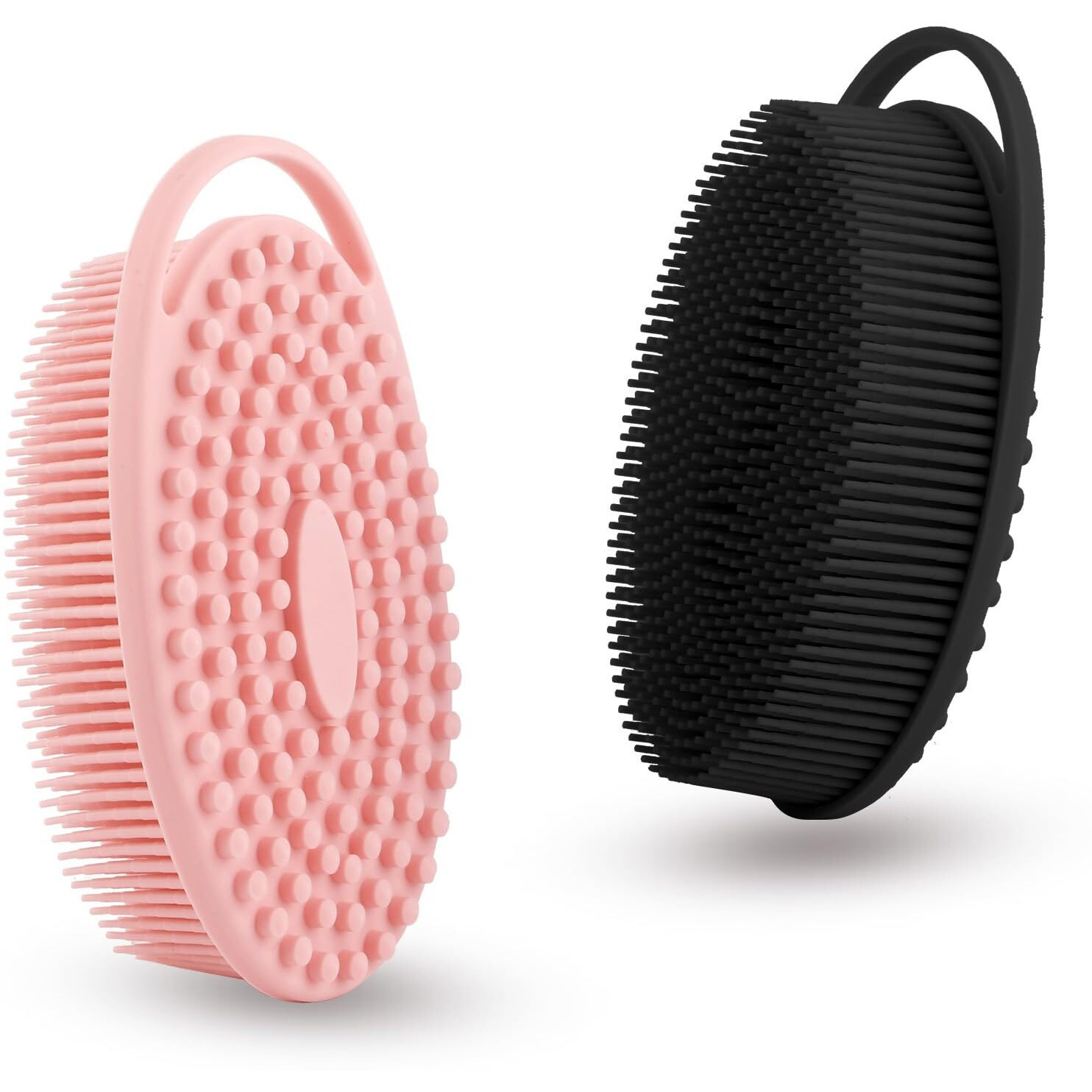 2 Pack Silicone Body Scrubber With Loofah Exfoliating Soft Body Shower Scrubber For Body, 2 In 1 Bath And Shampoo Wash Brush For Skin Exfoliation Men Women (Black&Pink)