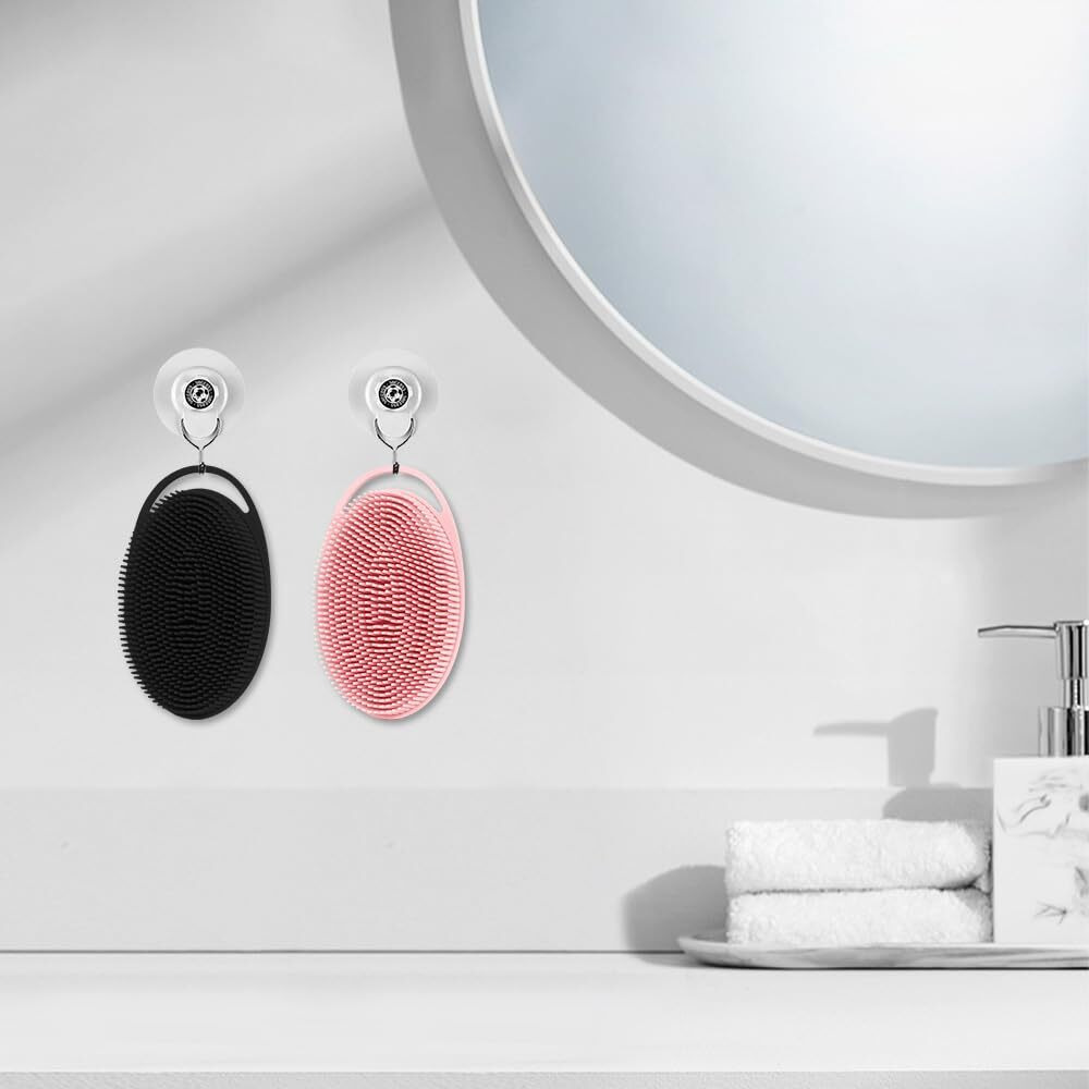 2 Pack Silicone Body Scrubber With Loofah Exfoliating Soft Body Shower Scrubber For Body, 2 In 1 Bath And Shampoo Wash Brush For Skin Exfoliation Men Women (Black&Pink)