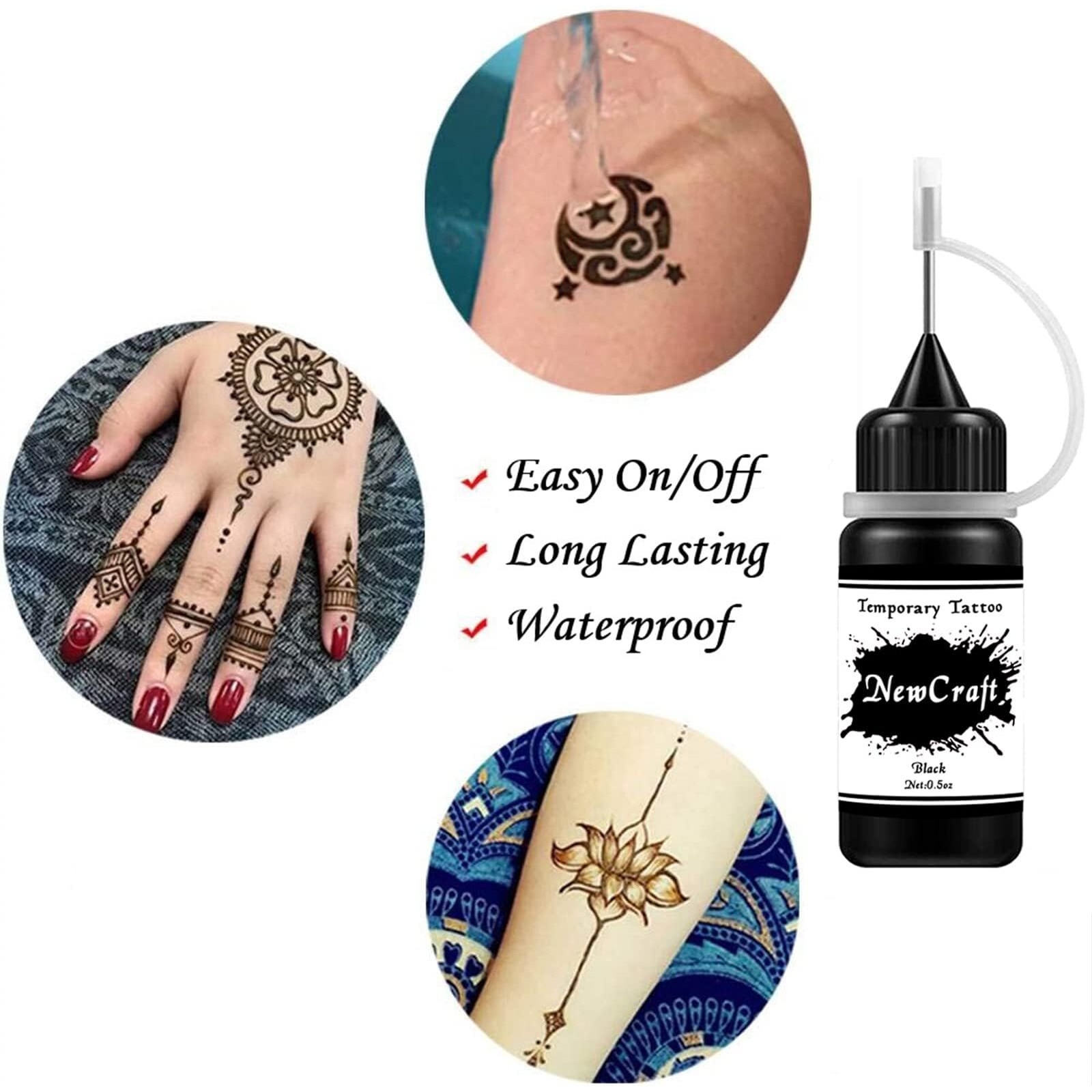Temporary Tattoos Kit, Semi Permanent Tattoo, Red Color Diy Tattoos, Full Kit 64 Pcs Adhesive Stencil For Women Men Body Markers - 5 Bottles (Red)