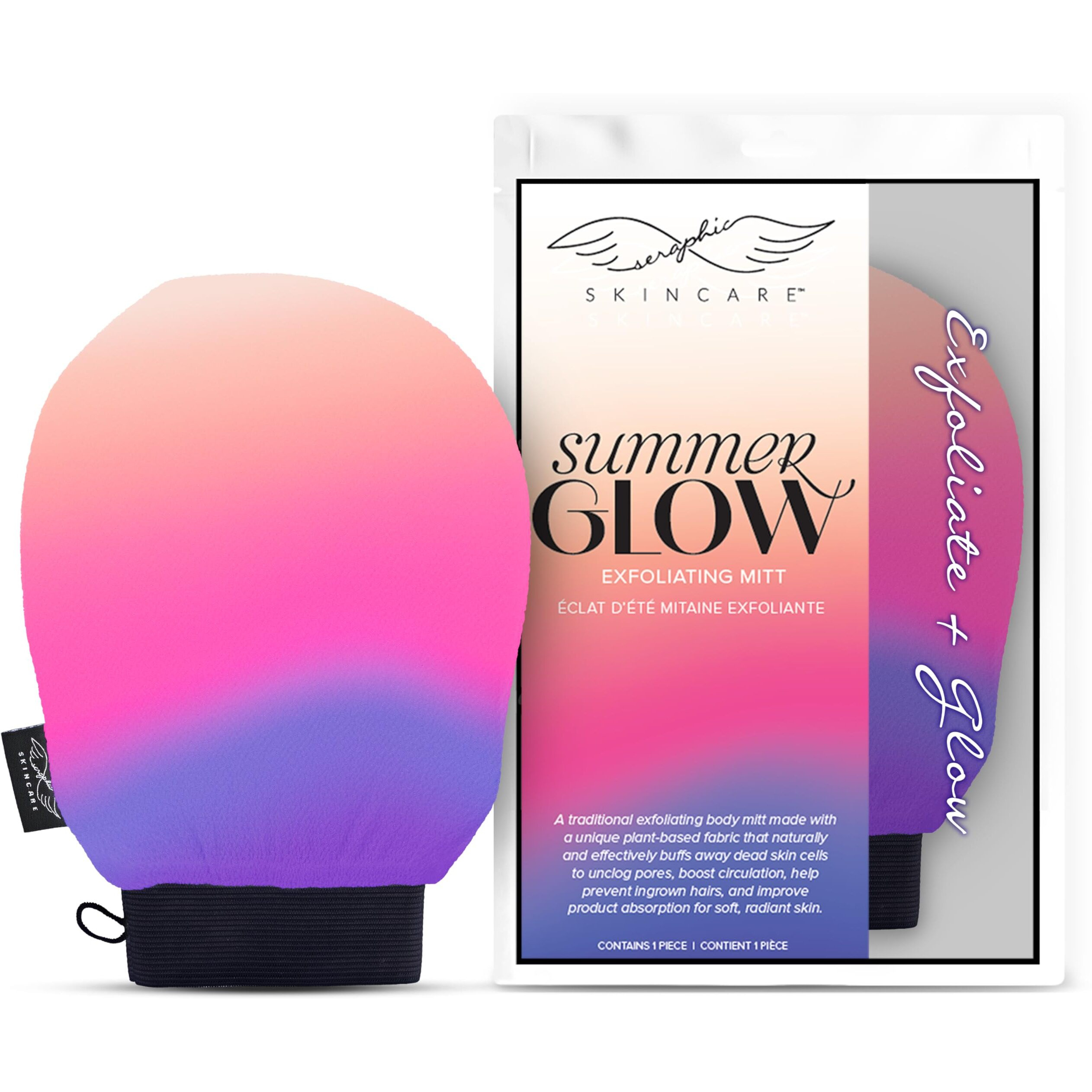 Seraphic Skincare (Summer Glow) Premium Exfoliating Mitt For Body 1Pc- 100% Vegan Viscose Traditional Body Scrub Glove Kessa Korean Washcloth - Body Exfoliator For Self-Tan Removal & Keratosis Pilaris