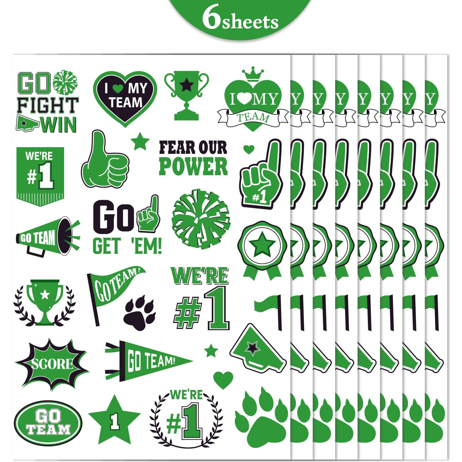 Green Team Spirit Temporary Tattoos, 180 Pcs Glitter Green Team Spirit Accessories, Football Sports Teams Face Body Tattoo Stickers For Cheerleading Teams Sports Games Supplies Classroom Prizes