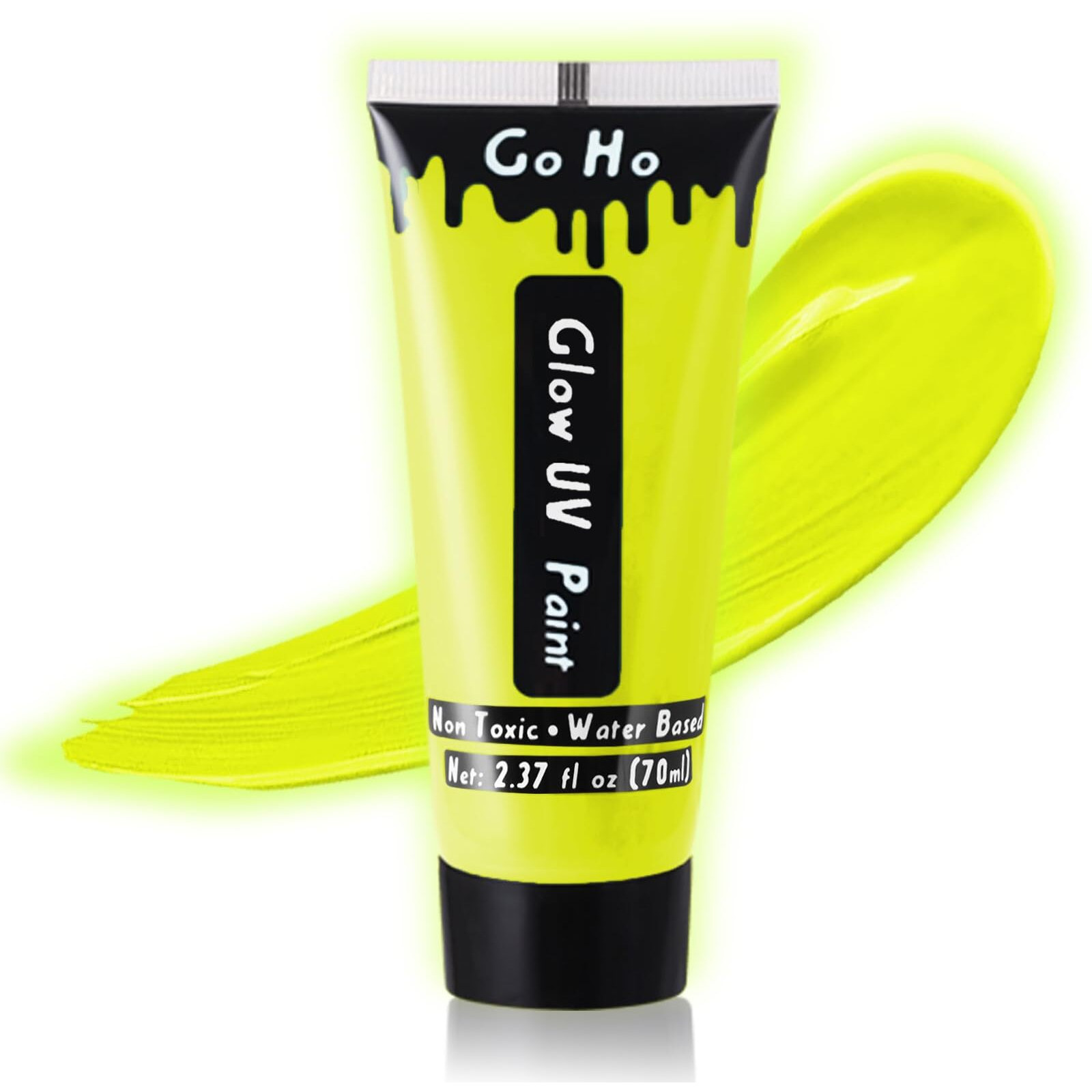 Go Ho Neon Yellow Body Paint Washable(2.37Oz,70Ml),Under Uv Blacklight Neon Face Paint,Water Based Neon Fluorescent Yellow Face Paint For Adults Children Sfx Cosplay Costumes Halloween Makeup