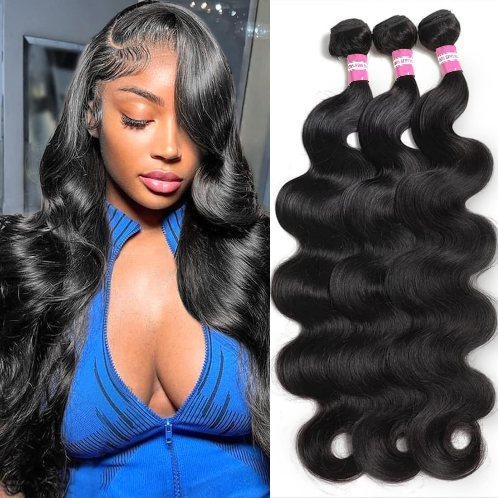 Dmkeep 12A Body Wave Bundles Human Hair 22 24 26 Inch Human Hair 3 Bundles 100% Unprocessed Brazilian Raw Virgin Hair Quick Weave Human Hair Extensions Natural Color