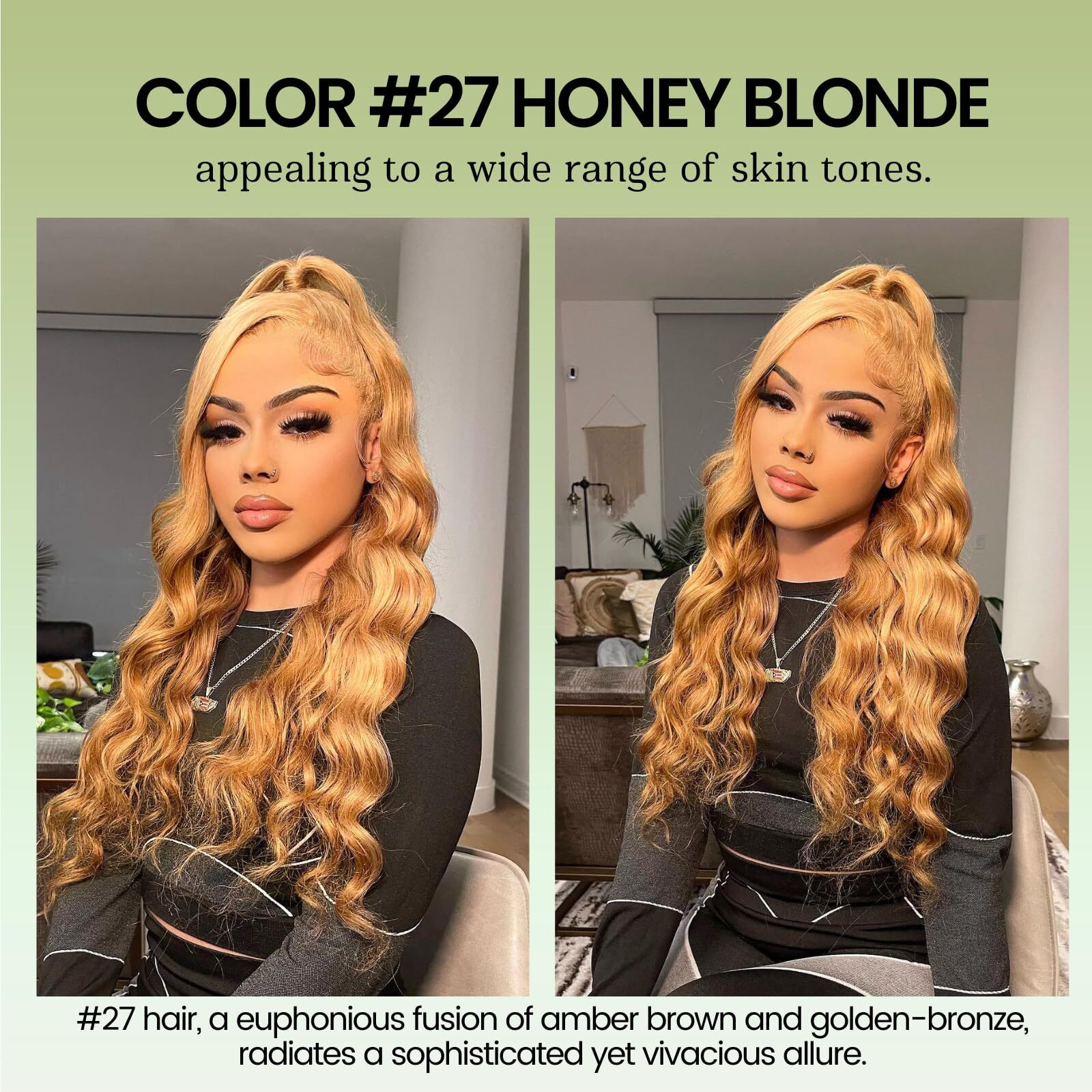 Alher Long Deep Part 2X6 Lace Closure Honey Blonde Color 27 Body Wave, Sun-Kissed Vibe Golden Blonde 2X6 Kim K Hd Lace Closure Pre Plucked With Baby Hair, 12A 100% Virgin Remy Human Hair Closure 12 In
