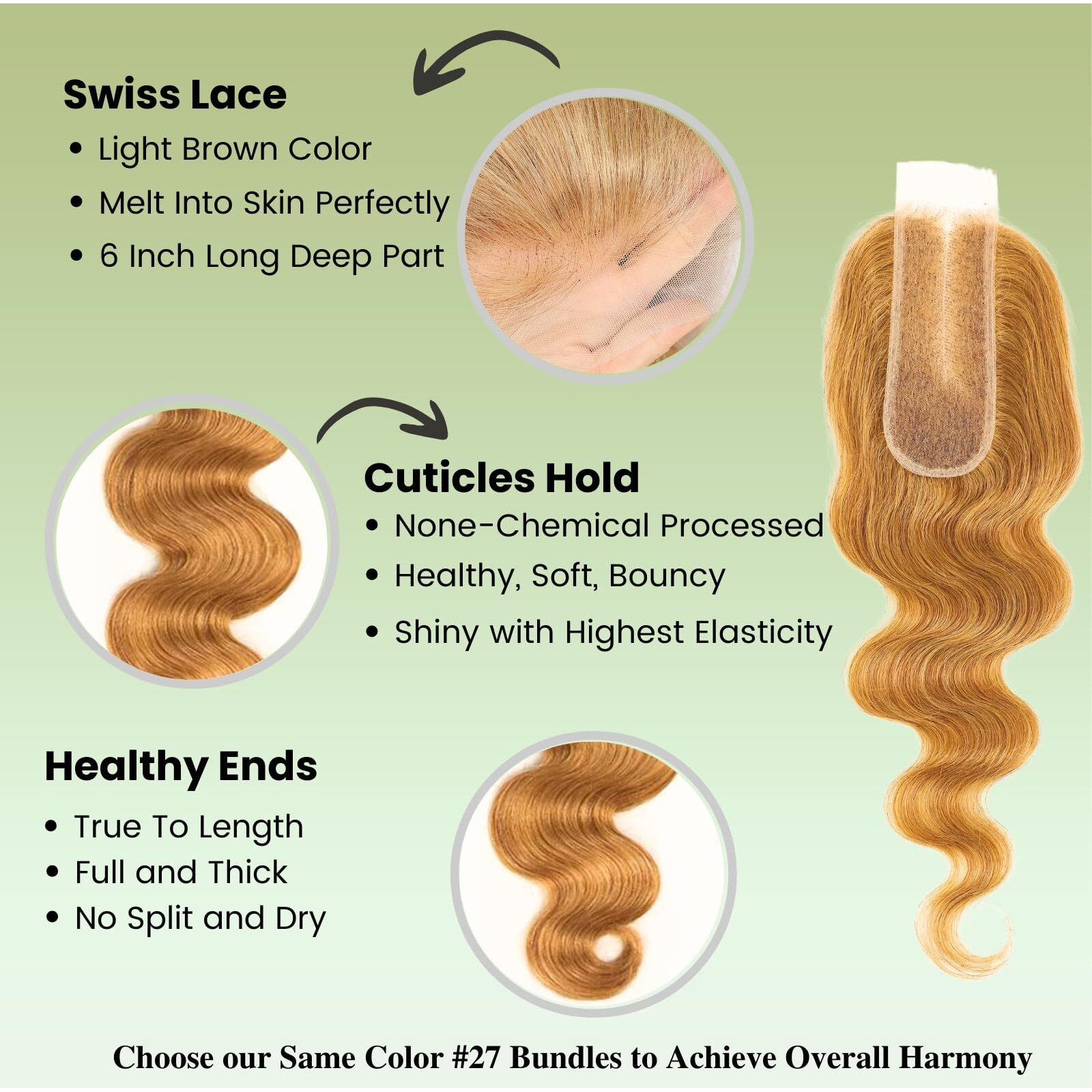 Alher Long Deep Part 2X6 Lace Closure Honey Blonde Color 27 Body Wave, Sun-Kissed Vibe Golden Blonde 2X6 Kim K Hd Lace Closure Pre Plucked With Baby Hair, 12A 100% Virgin Remy Human Hair Closure 12 In