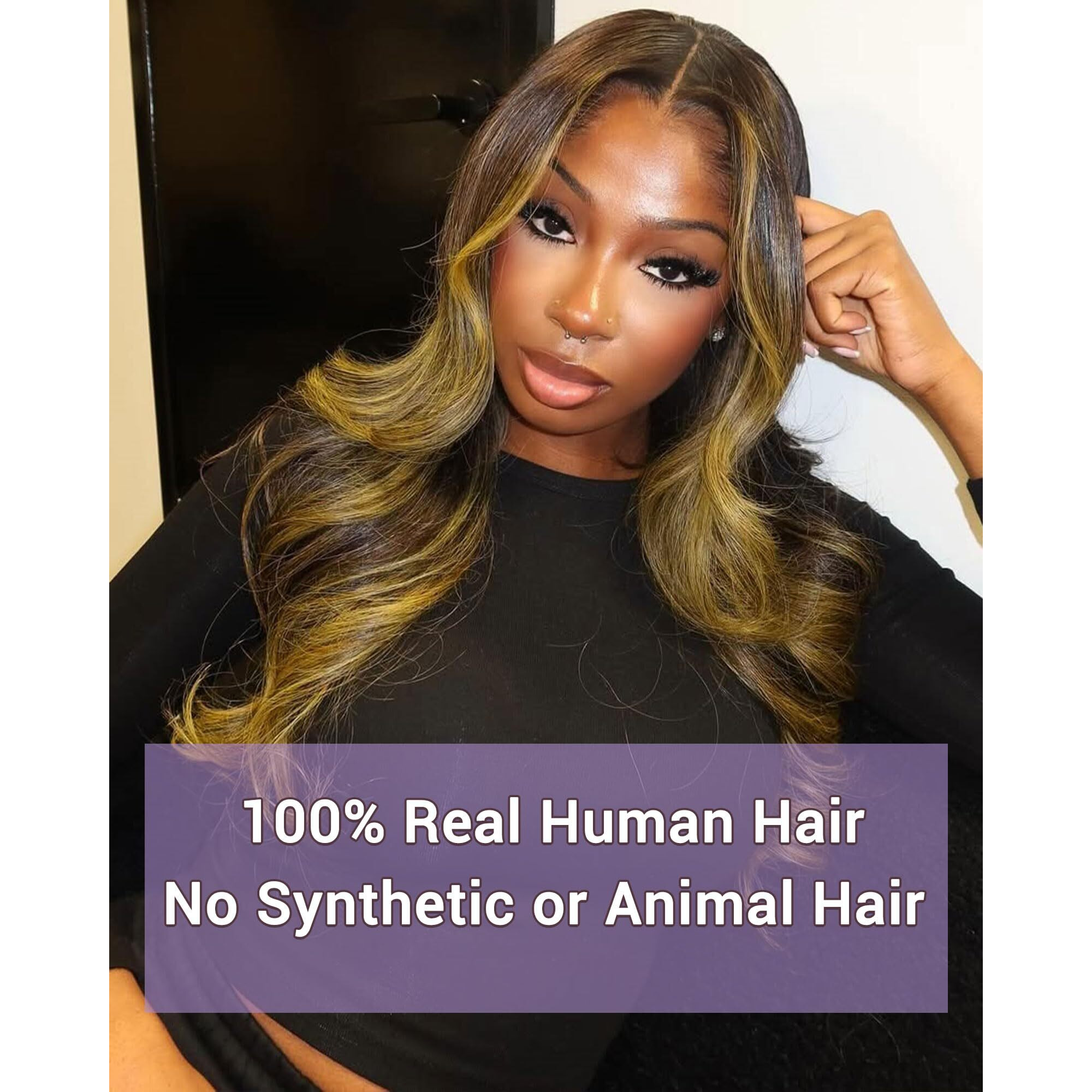 Dsekcain Highlight Yellow Golden Blonde On Chocolate Brown Color 2X6 Hd Lace Closure Human Hair Body Wave Long Middle Part Transparent 2X6 Lace Closure 100% Raw Virgin Human Hair 18 Inch 150% Density