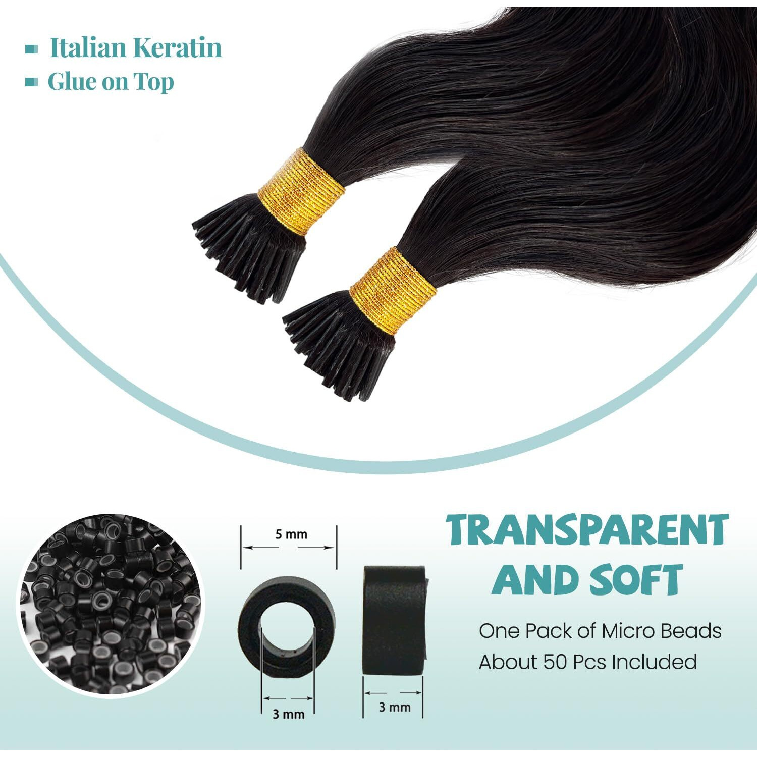 I Tip Human Hair Extensions 22 Inch Natural Black Body Wave Keratin Hair Extension Real Human Hair I Tips For Black Women Natural Color Cold Fusion Body Wave I-Tip Extensions 50 Strands 50Grams