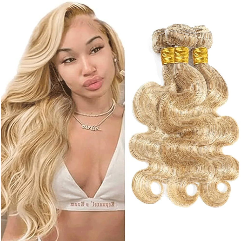 P27613 Bundles Ombre Body Wave Human Hair Bundle Highlgiht Blonde 3 Bundles 22 22 22 Inch Two Tone Honey Blonde Mixed With 613 Body Wave Bundle For Black Women