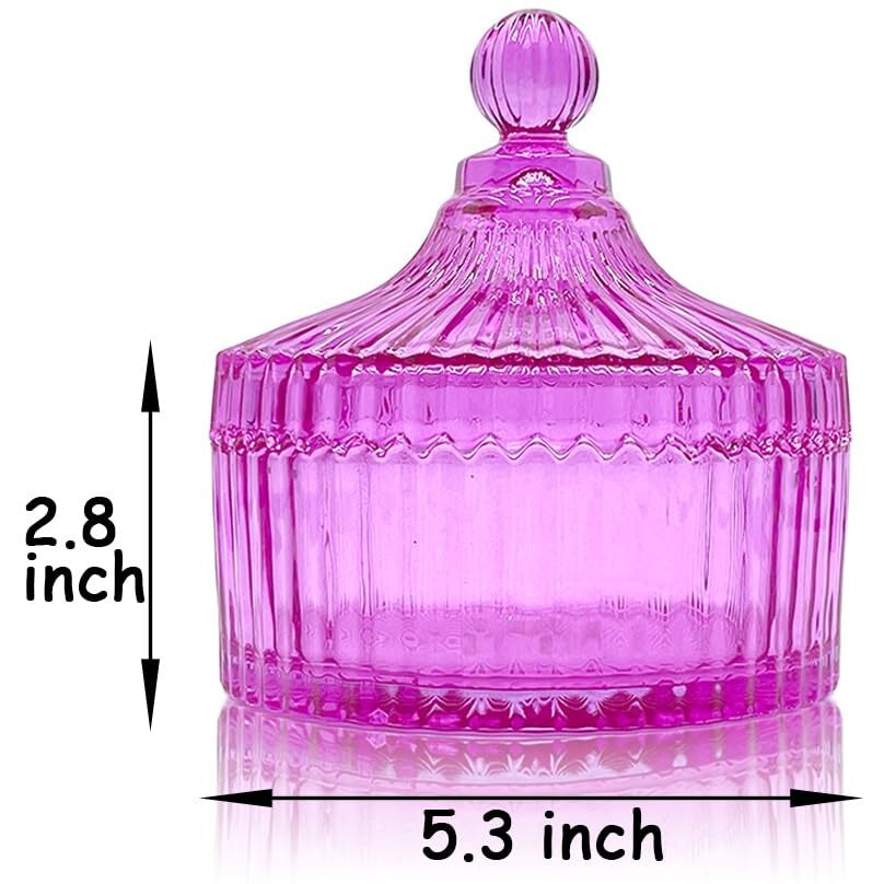 2 Pack Extra Large 5.2"" Beige & Purple Powder Puffs And 5.3"" Glass Container - Oversized Soft Body & Face Large Powder Puff Dusting Powder Jar Holder Case(Pink Glass)