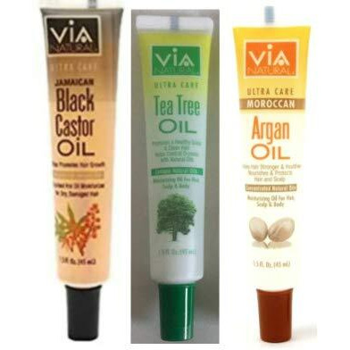 Via Natural Ultra Care Jamaican Black Castor Oil, Excellent Hot Oil Mositurizer, Tea Tree & Argan Oil For Hair, Scalp & Body, Bundle (1.5 Fl.Oz Each) Pack Of 3