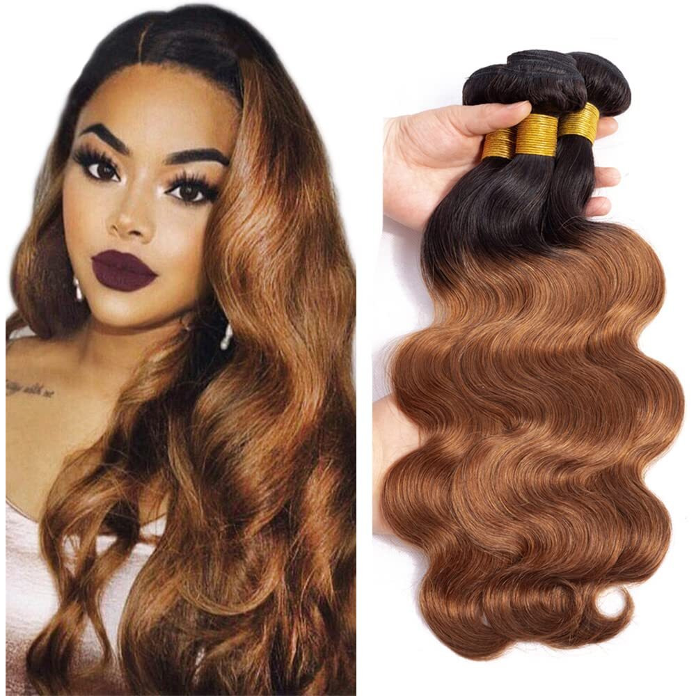 1B30 Ombre Body Wave Bundle Dark Brown Human Hair Bundles 100% Unprocessed Virgin Hair Brazilian Double Weft Extensions 24 26 28 Inch For Women