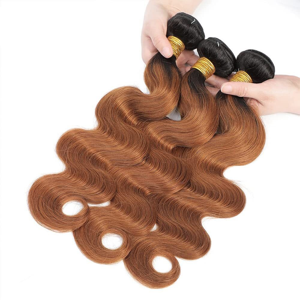 1B30 Ombre Body Wave Bundle Dark Brown Human Hair Bundles 100% Unprocessed Virgin Hair Brazilian Double Weft Extensions 24 26 28 Inch For Women
