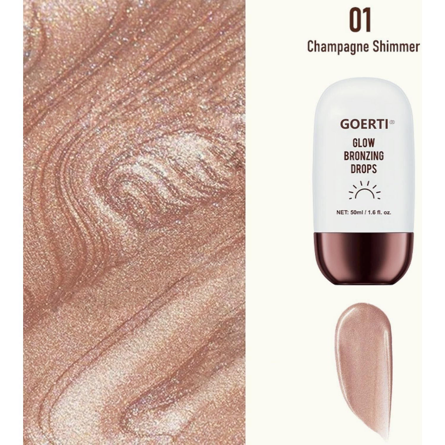 Body Shimmer Oil - Liquid Highlighter For Glowing Skin, Waterproof & Long-Lasting Body Makeup For Face, Arms, Legs & Shoulders, Bronze Illuminating Glow Lotion, 1.6 Fl Oz (01/ Champagne, 50Ml)