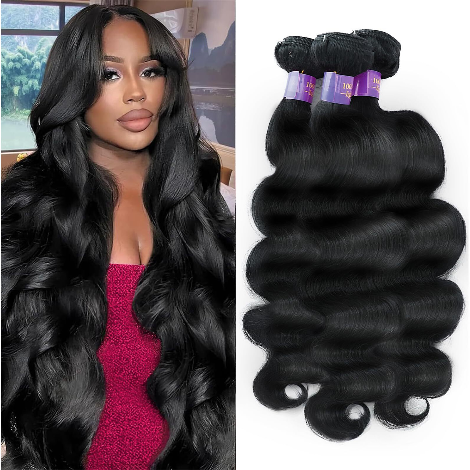 12A Human Hair Bundles16 18 20 Inch 3 Bundles Body Wave Bundles Human Hair 100% Unprocessed Brazilian Virgin Hair Quick Weave Extensions Natural Black
