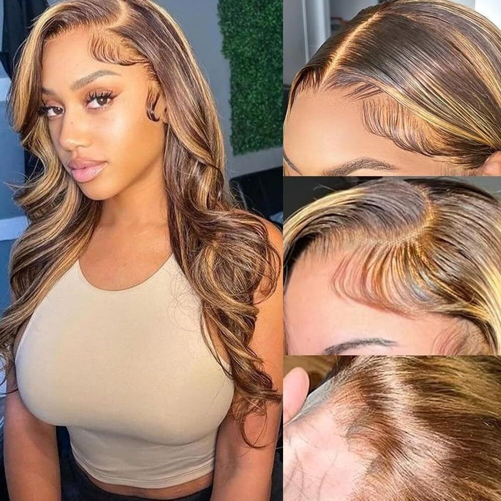 Highlight Lace Front Wigs Human Hair Body Wave 4/27 13X4 Hd Transparent Ombre Lace Front Wigs Human Hair Wear And Go Glueless Wig Pre Plucked 20 Inch Highlight Hd Lace Frontal Wigs For Black Women