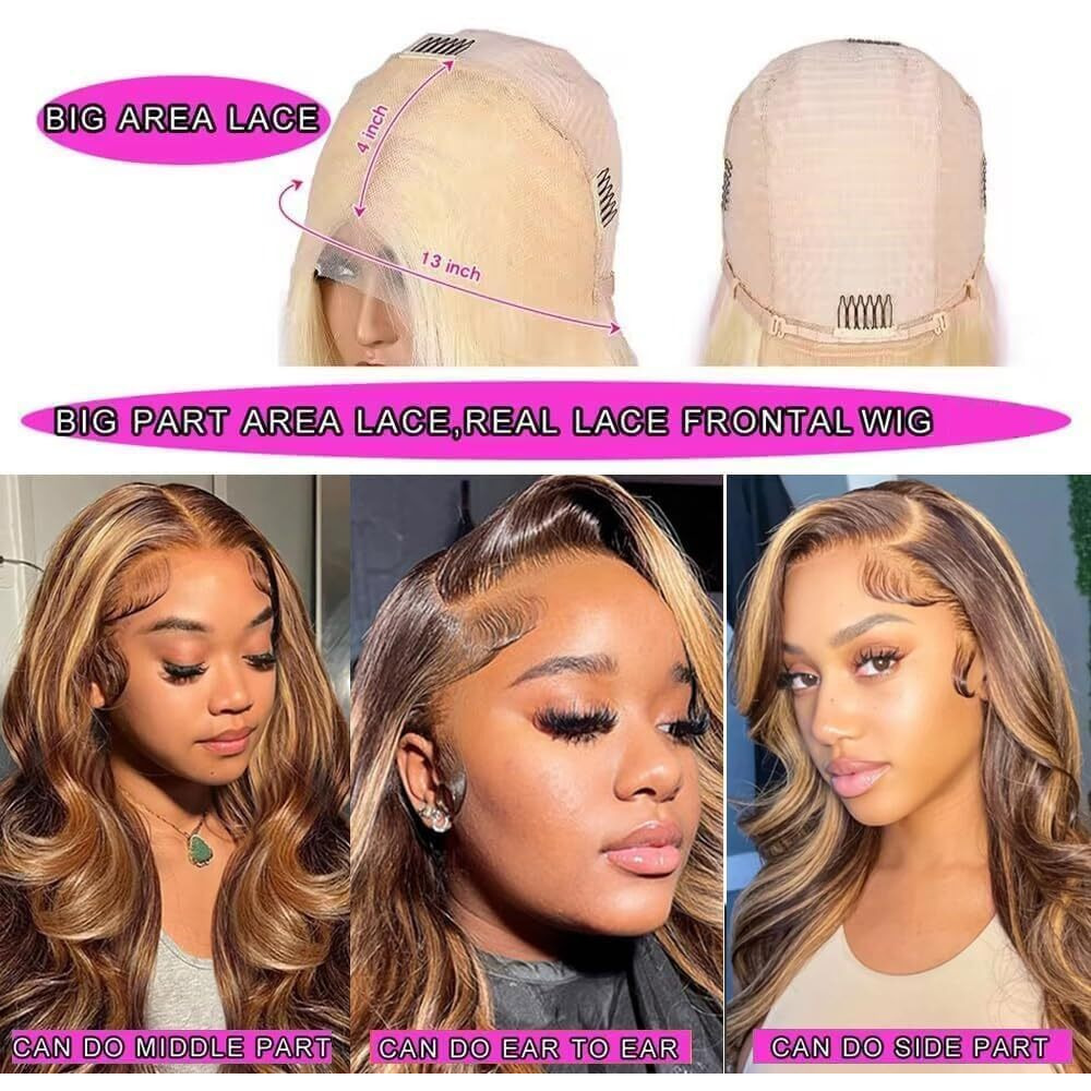 Highlight Lace Front Wigs Human Hair Body Wave 4/27 13X4 Hd Transparent Ombre Lace Front Wigs Human Hair Wear And Go Glueless Wig Pre Plucked 20 Inch Highlight Hd Lace Frontal Wigs For Black Women