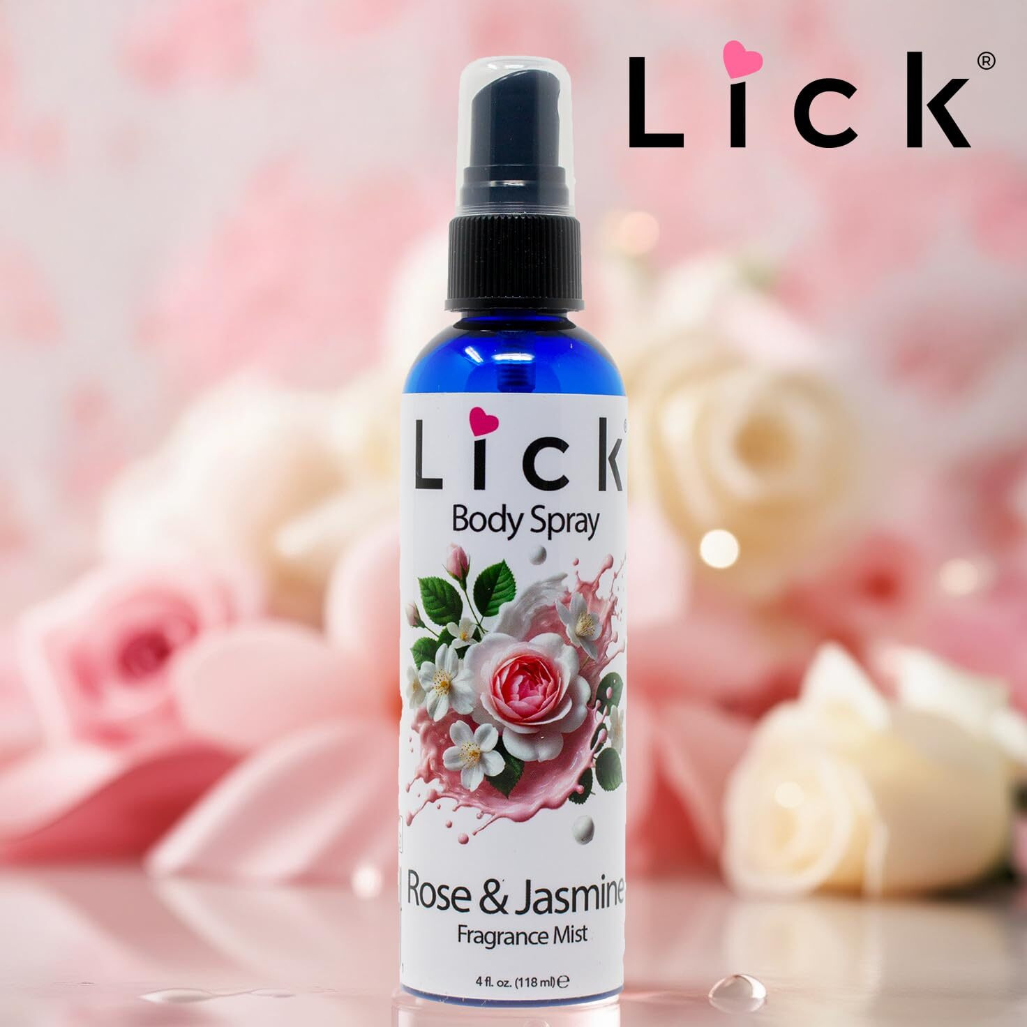 Lick Rose & Jasmine Scented Body Spray - Elegant Floral Fragrance Mist - 4 Fl Oz