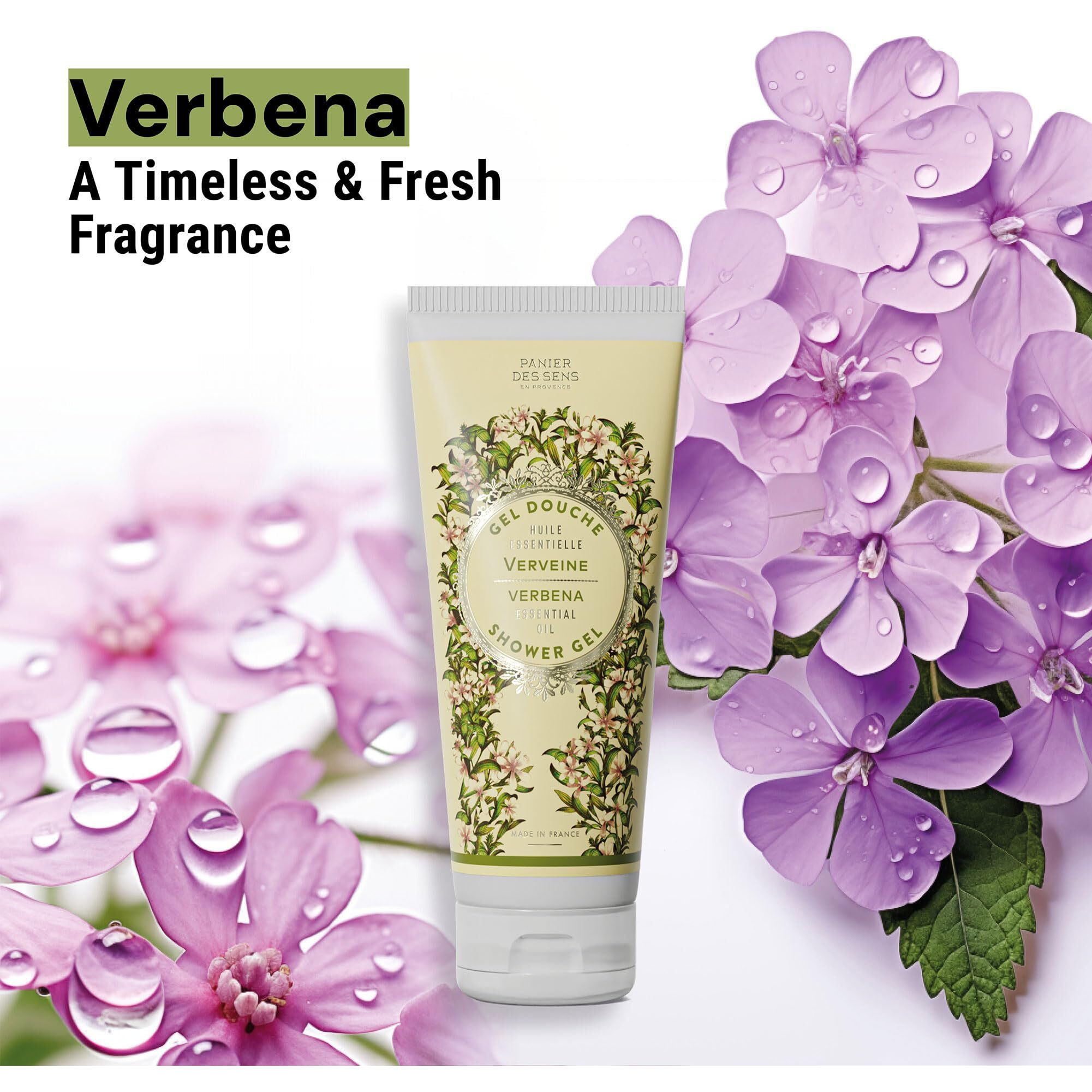 Panier Des Sens - Verbena Moisturizing Body Wash For Women & Men - Gentle Shower Gel With 96% Natural Ingredients For Normal, Sensitive Skin - Body Care Made In France, Sls Free, Vegan - 6.8 Floz