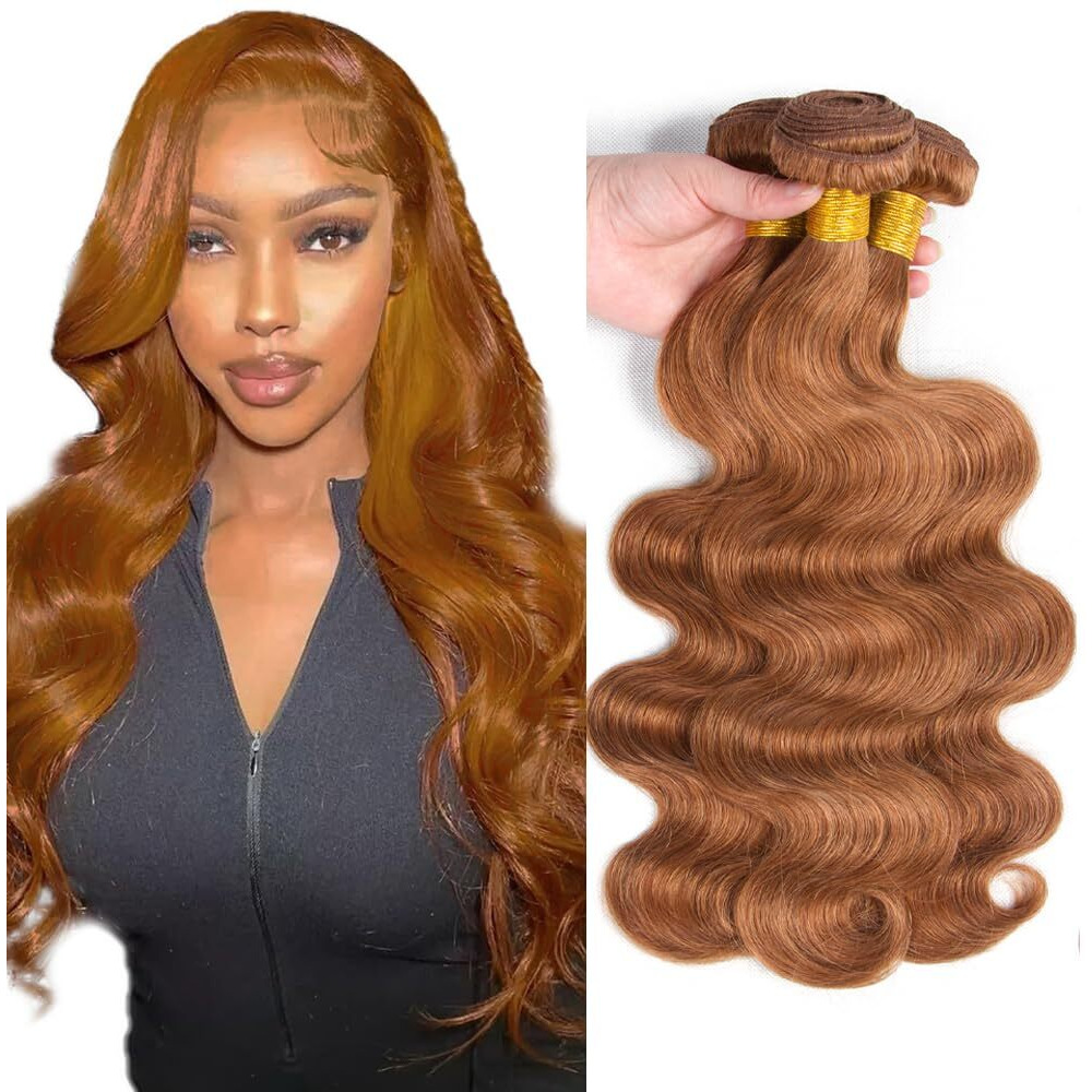 30 Brown Bundles Human Hair Body Wave Bundles 20 22 24 Inch 3 Bundle Unprocessed Brazilian Virgin Hair Light Brown Body Wave Human Hair Extensions 50 Gram Per Bundle