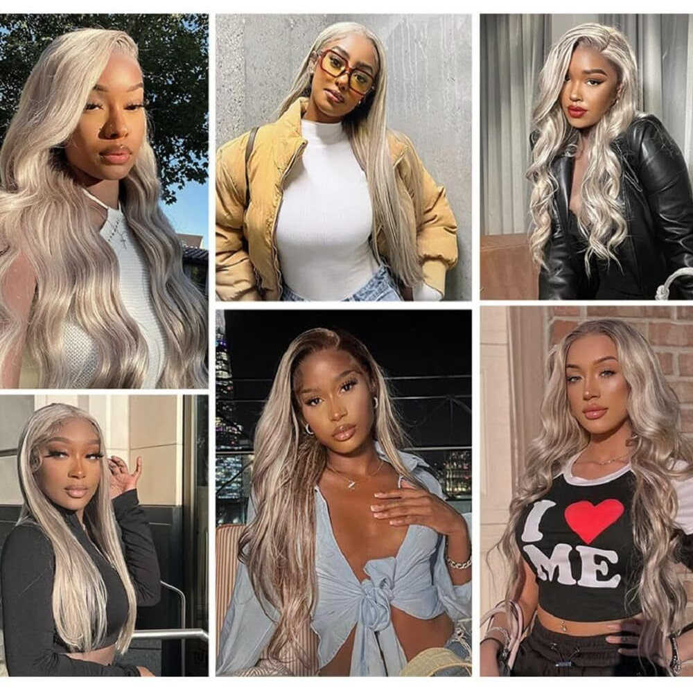 Pgrey/613 Grey Bundles Human Hair Body Wave Bundles Human Hair 18 20 22 Inch Blonde Brazilian Hair 3 Bundle Unprocessed Virgin Remy Hair Extensions 50 Gram Per Bundle