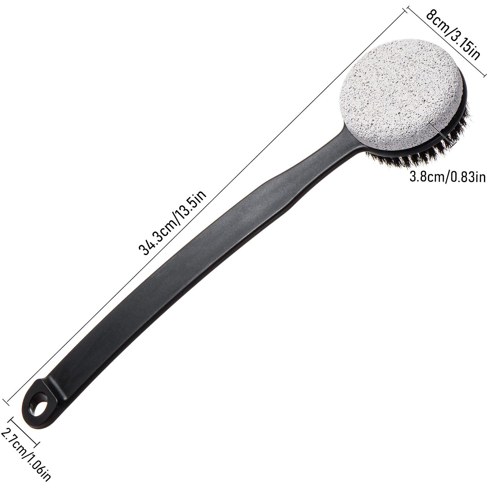 Beomeen Pumice Stone For Feet And Shower Brush With Long Handle 13.7"",Hard Skin Callus Remover, 2 In 1 Foot Scrubber Brush, Back Scrubber Body Brush For Shower Deep Cleansing And Exfoliating (Curved)