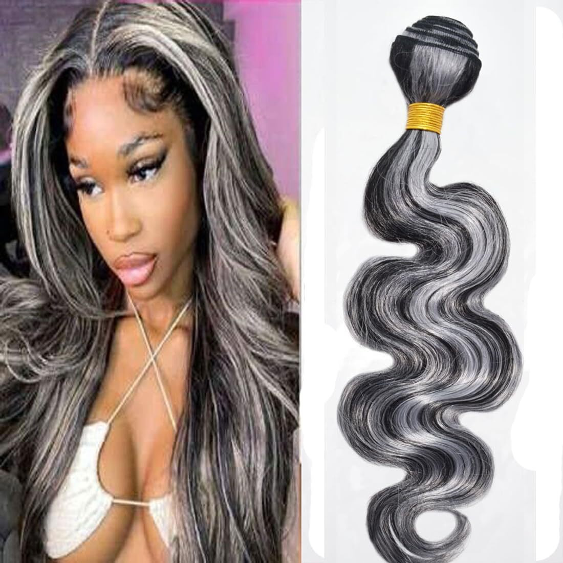 Heiowuio P4/Grey Body Wave Hair Bundles Brazilian Remy Extensions Ombre Tow Tone Weaves Real Unprocessed Virgin Hair Brown And Grey 22 Inch