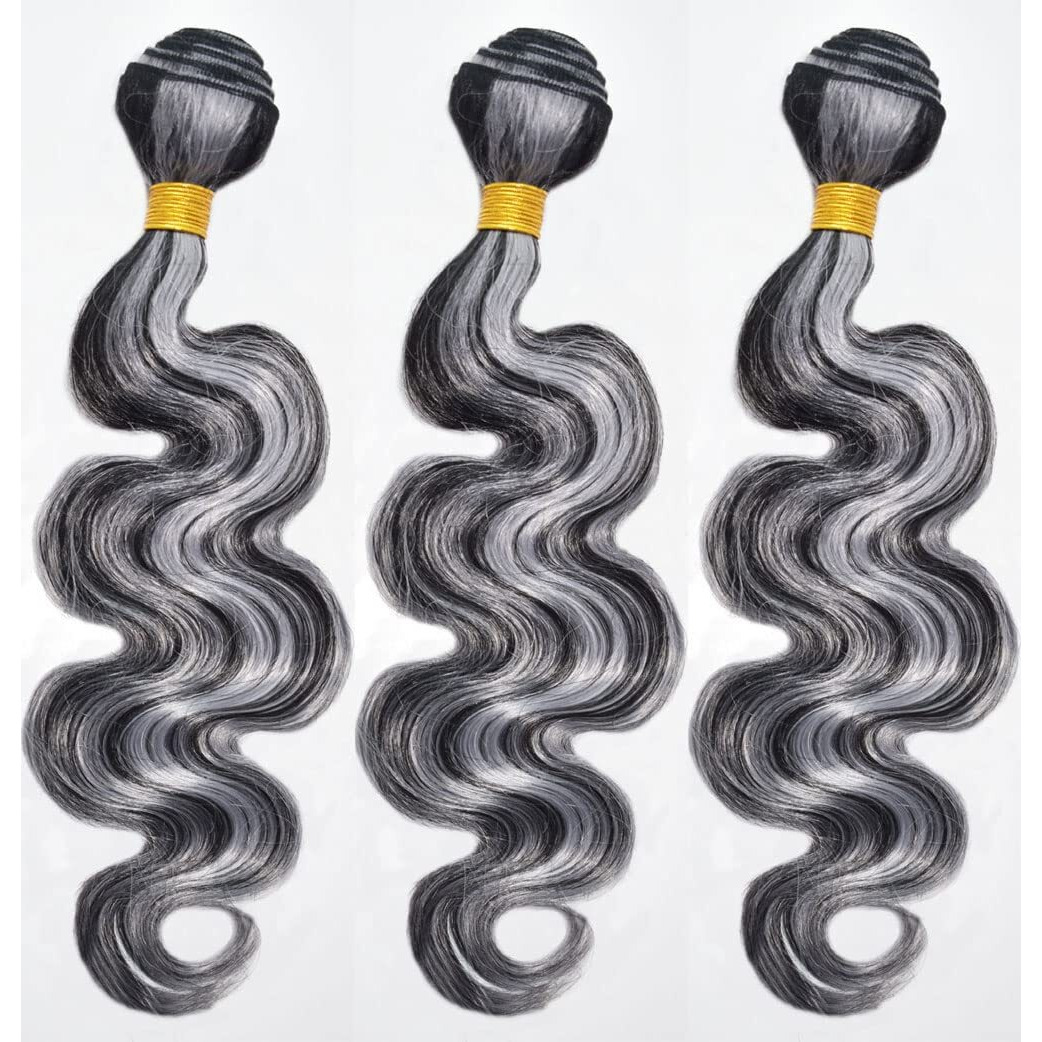 Heiowuio P4/Grey Body Wave Hair Bundles Brazilian Remy Extensions Ombre Tow Tone Weaves Real Unprocessed Virgin Hair Brown And Grey 22 Inch