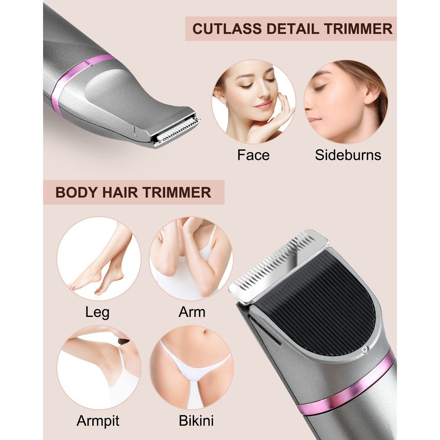 Pubic Hair Trimmer Women Bikini Trimmer Electric Shaver Razor For Bikini Armpit Legs Groin Hair Removal Body Hair Trimmer, Rechargeable Waterproof For Wet And Dry Use,Gray&Purple