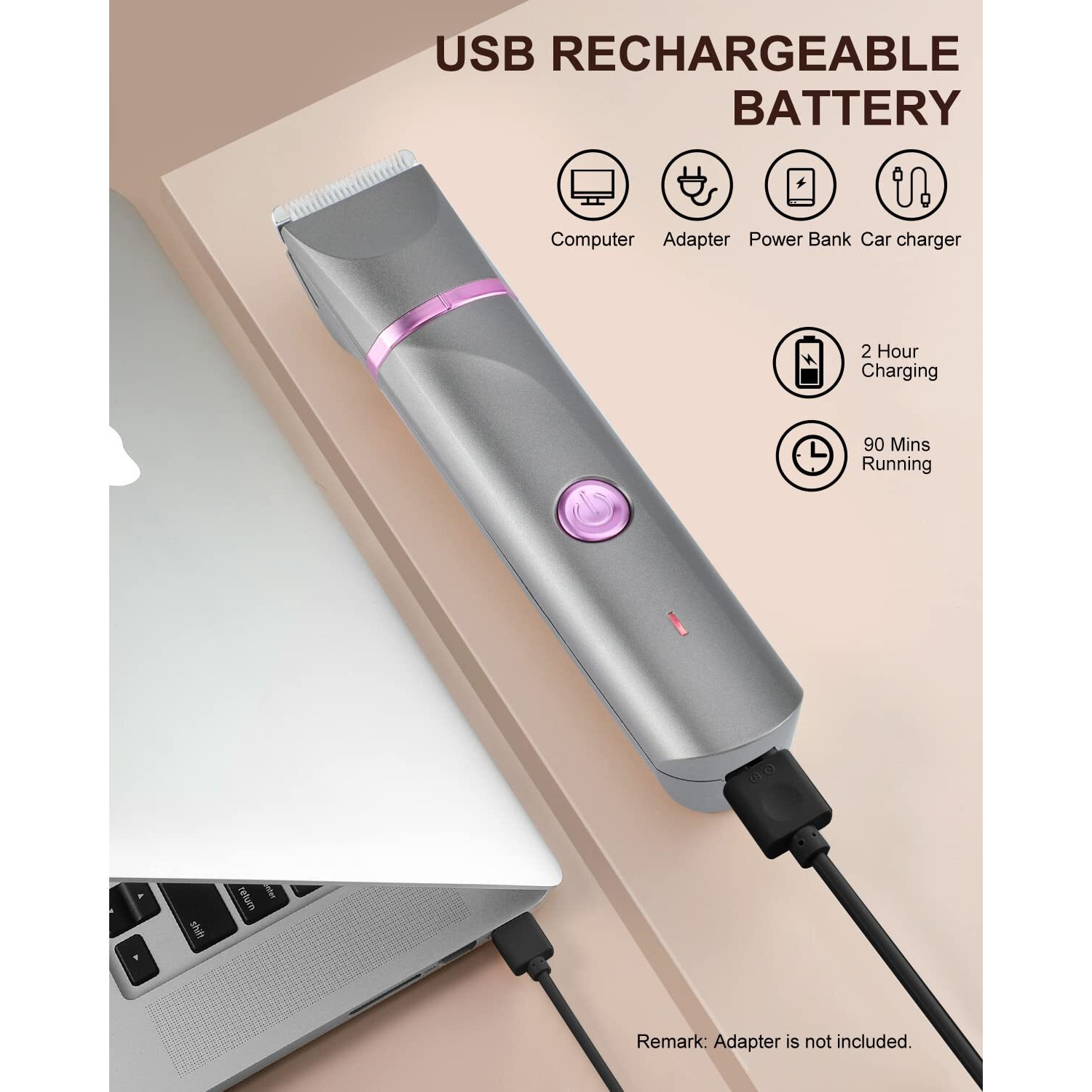 Pubic Hair Trimmer Women Bikini Trimmer Electric Shaver Razor For Bikini Armpit Legs Groin Hair Removal Body Hair Trimmer, Rechargeable Waterproof For Wet And Dry Use,Gray&Purple