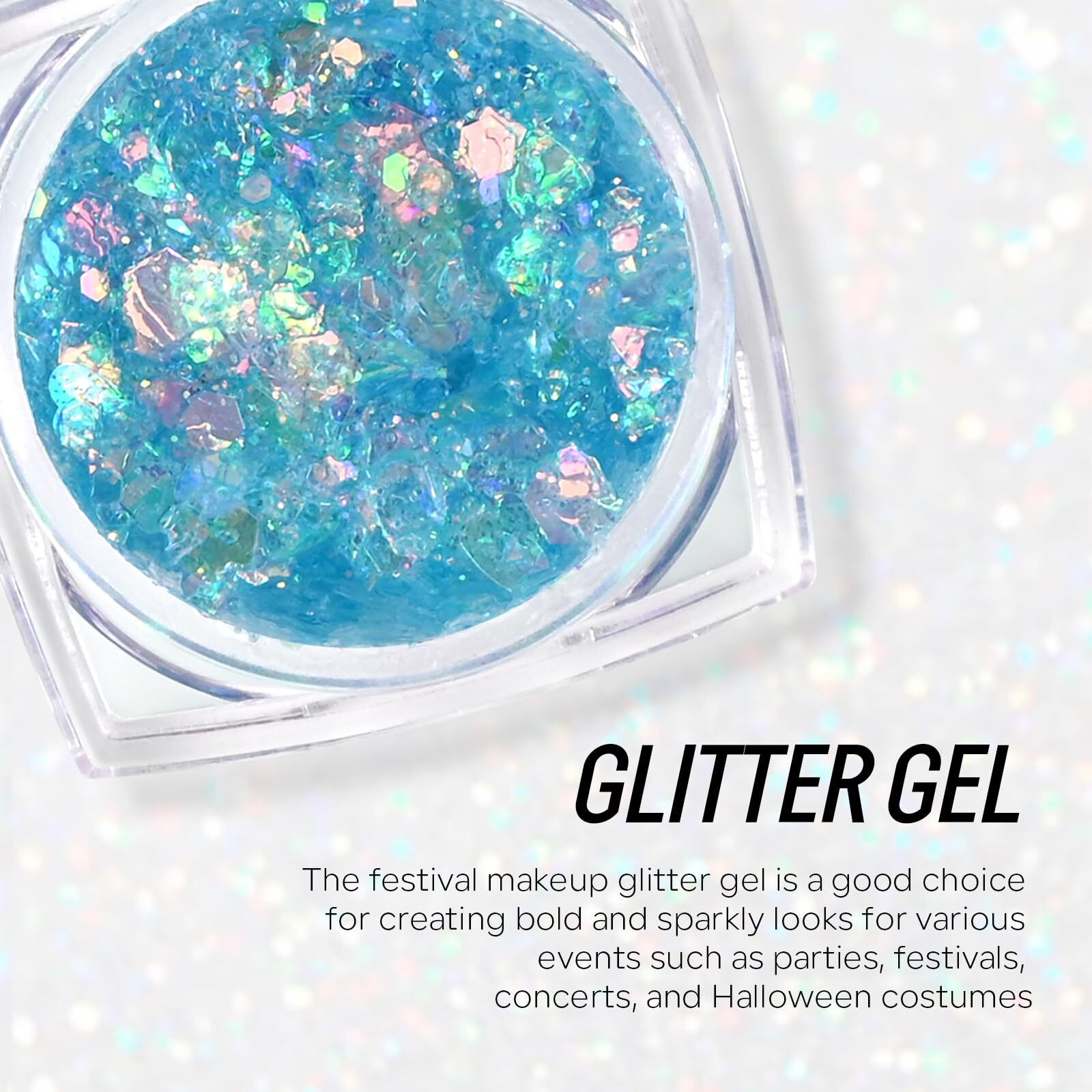 Freeorr Blue Face And Body Hair Glitter Gel, Party Concerts Cheer Face Paint Holographic Chunky Festival Rave Accessories Glitter Makeup, 6 Kinds Of Sparkling Sequins For Hair Nail Eye Lip Body