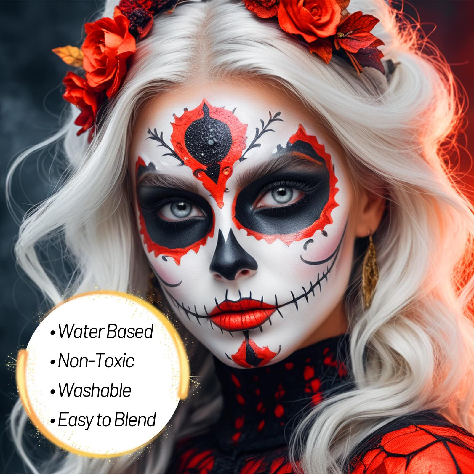 Ybuete Devil Red Water Based Face Body Paint, 2.37 Oz Large Tube Full Coverage Face Paint For Cosplay Joker Vampire Spiderman, Washable Red Body Painting Cream For Adult Carnival Halloween Sfx Makeup