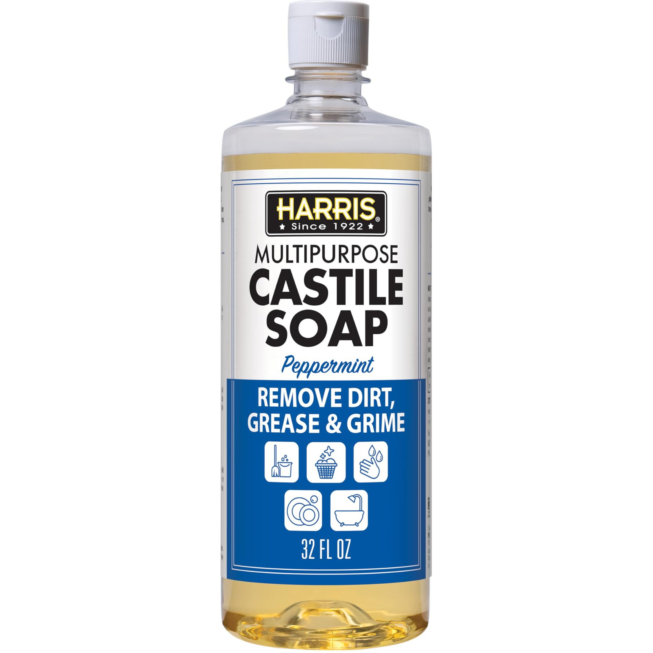 Harris Multi-Purpose Pure Castile Soap, Made With Olive, Coconut, And Pine Tree Oil, Uses For Face, Body, Hand, Hair, Home, Dishes, And Laundry, Peppermint, 32 Fl Oz