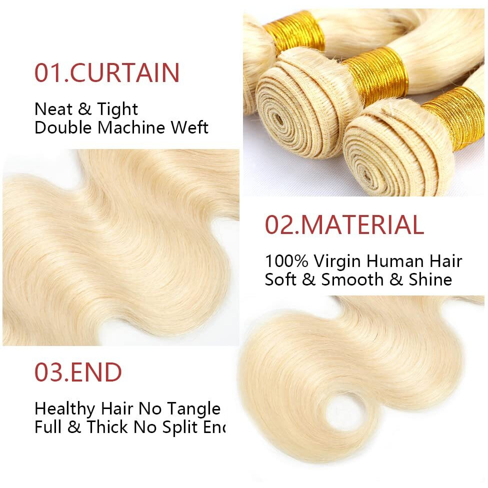 613 Body Wave Bundle Honey Blonde Human Hair Bundles Brazilian 100% Unprocessed Virgin Extensions Double Weft Bundle 14 Inch