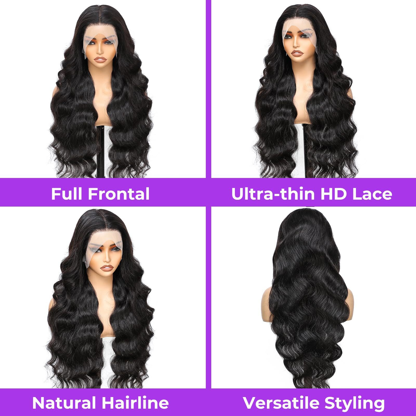 Body Wave Lace Front Wigs Human Hair 13X4 Hd Lace Frontal Body Wave Human Hair Wig For Women 180% Density Brazilian Virgin Hair Pre Plucked Glueless Body Wave Wig Natural Black 32Inch