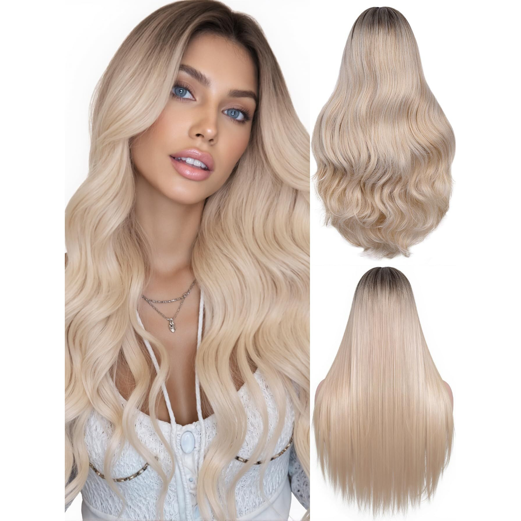Hanne Ash Blonde Wig For Women 26 Inch Synthetic Wig Heat Resistant Long Body Wavy Blonde Wigs For Women (Ash Blonde)