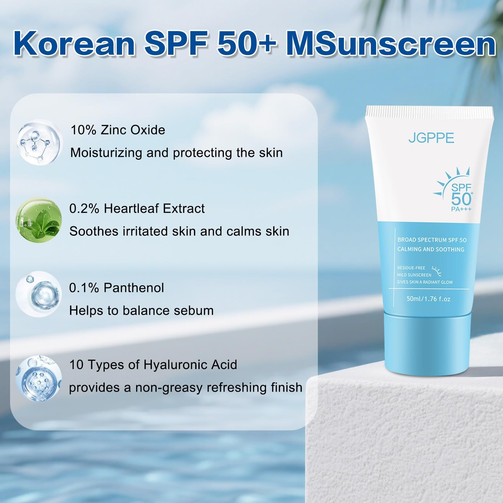Heartleaf Korean Face Sunscreen, Spf 50+ Silky Moisture Sunscreen, Clear Filter Sun Essence, Non-Sticky, Long Lasting Protection, Korean Skin Care 50Ml / 1.76 Fl. Oz. (1Pc)