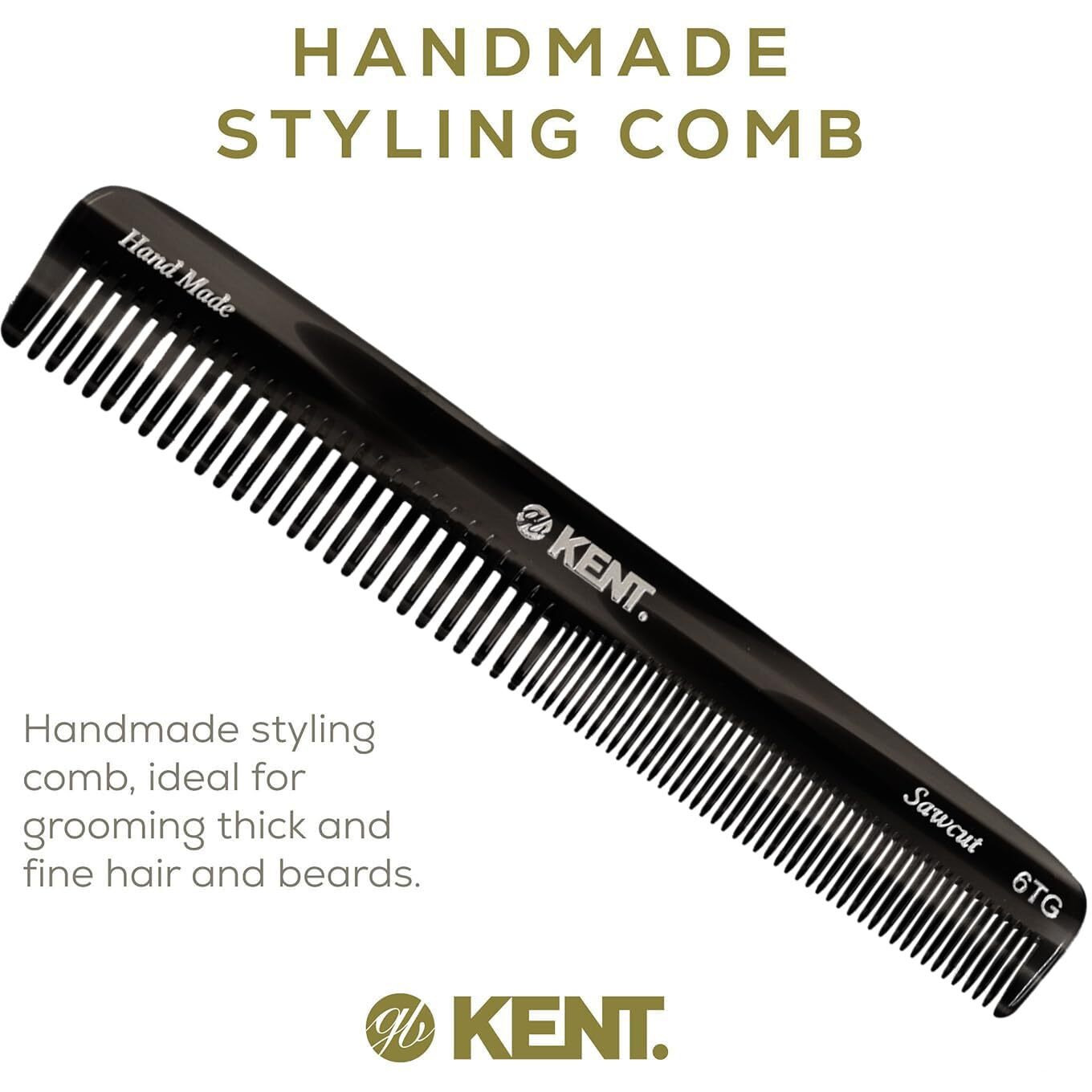 Kent 6T G Fine Tooth And Wide Tooth Hair Comb, Handmade Styling Comb For Hair Care, Barber Combs, Beard Combs For Men, Styling Grooming For Men, Women And Kids