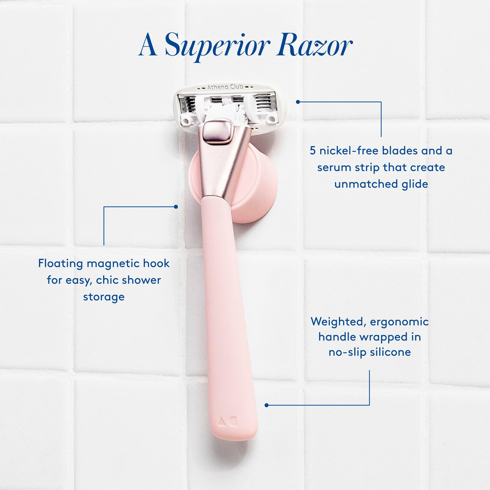 Athena Club Women's Razor Shave Kit, 1 Rose Razor Handle + 6 Blade Refills + Super Pink Glossy Shave Oil