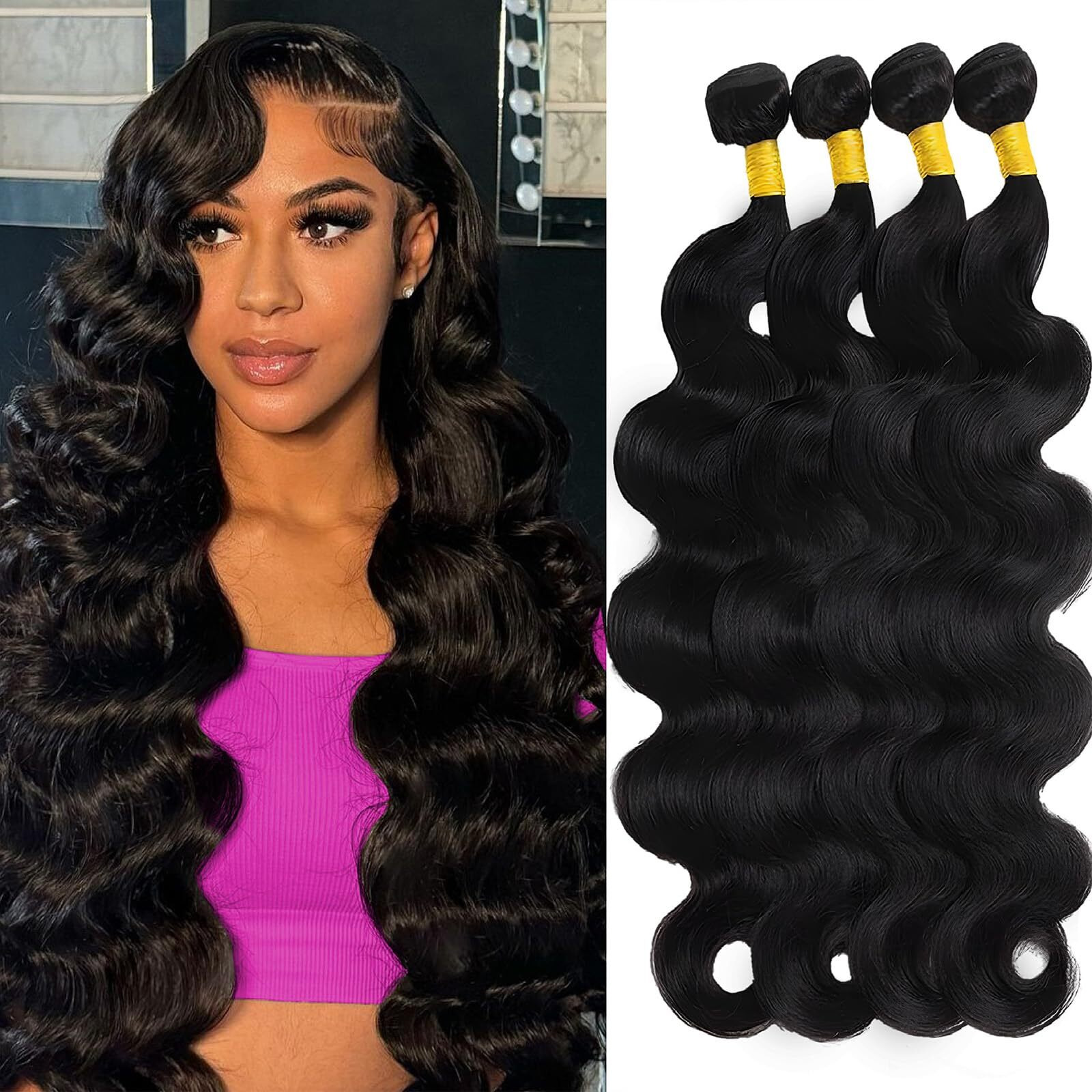 14A Brazilian Body Wave Bundles Human Hair 26 28 30 32 Inch 100% Real Raw Virgin Human Hair Bundles Body Wave 3 Bundles Human Hair Extension Natural Color(26 28 30 32)