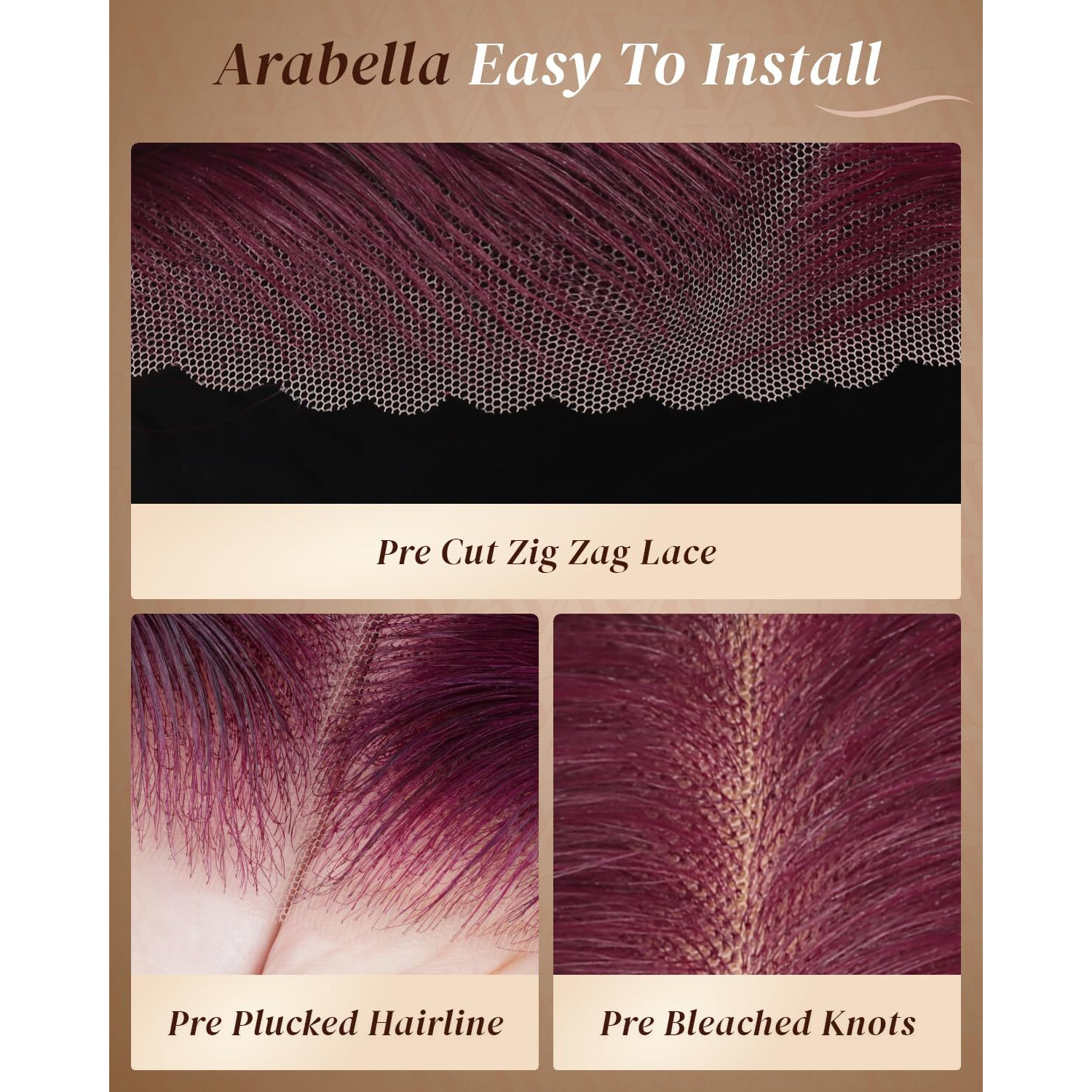 Arabella 5X6 Glueless Wigs Burgundy Wig Human Hair Pre Plucked Pre Cut 230% Density Glueless Wigs 100% Human Hair 12A Pre Plucked Bleached Knots Loose Body Wave Wig 20Inch