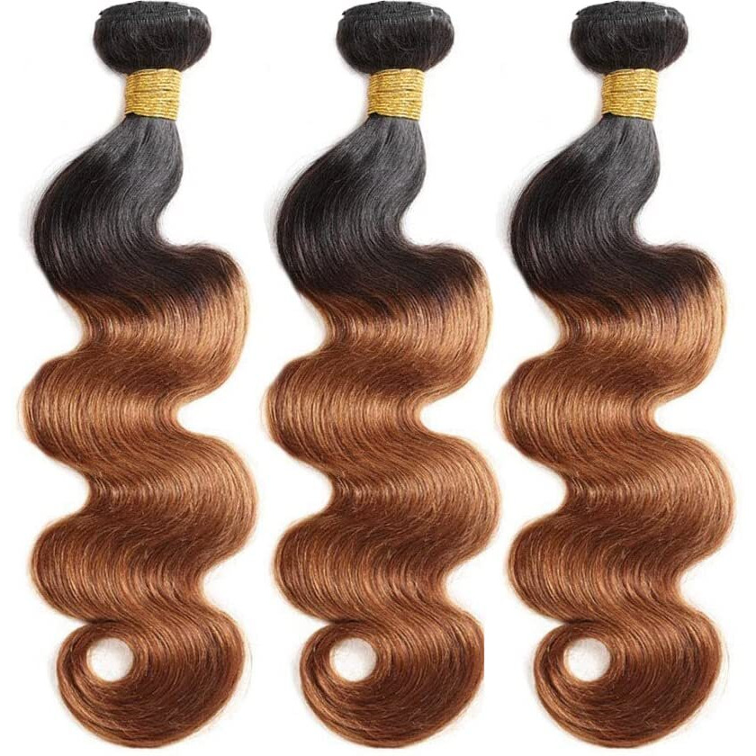 1B30 Body Wave Bundle Ombre Brown Human Hair 3 Bundles Brazilian Unprocessed Virgin Hair Extensions For Women Dark Brown Color 22 24 26 Inch